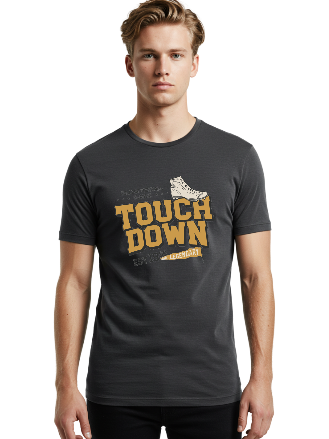 Touchdown Men'S Graphic Tee, 100% Cotton, Comfortable Casual Summer Wear, Machine Washable, College Football Classic, Touchdown, Legendary Football, Football Culture, Sports Nostalgia, Vintage Sports, Usa Football Legacy, Football History Aab955 14
