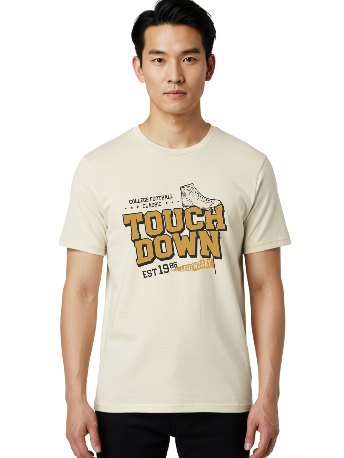 Touchdown Men'S Graphic Tee, 100% Cotton, Comfortable Casual Summer Wear, Machine Washable, College Football Classic, Touchdown, Legendary Football, Football Culture, Sports Nostalgia, Vintage Sports, Usa Football Legacy, Football History Aab955 2
