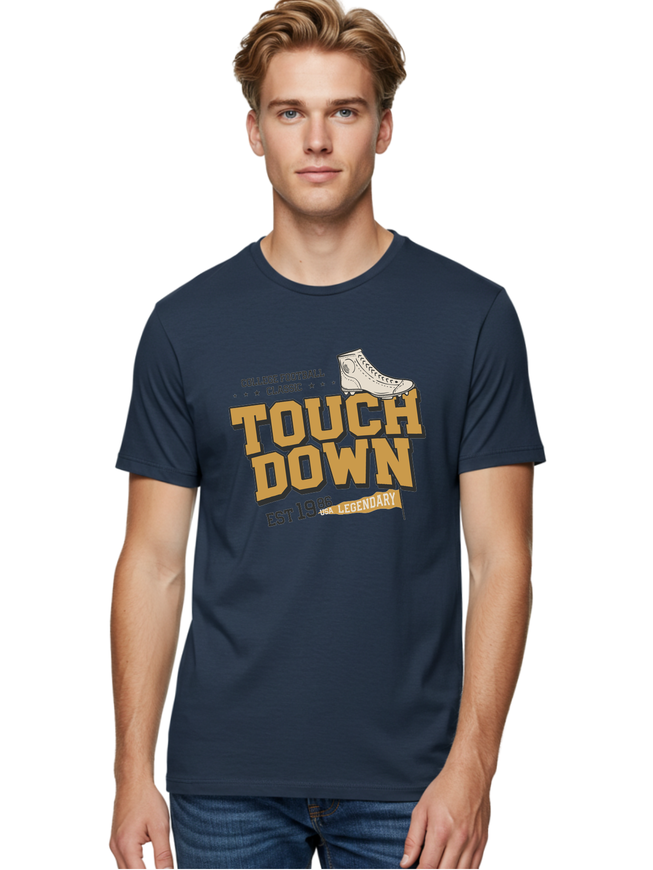 Touchdown Men'S Graphic Tee, 100% Cotton, Comfortable Casual Summer Wear, Machine Washable, College Football Classic, Touchdown, Legendary Football, Football Culture, Sports Nostalgia, Vintage Sports, Usa Football Legacy, Football History Aab955 22