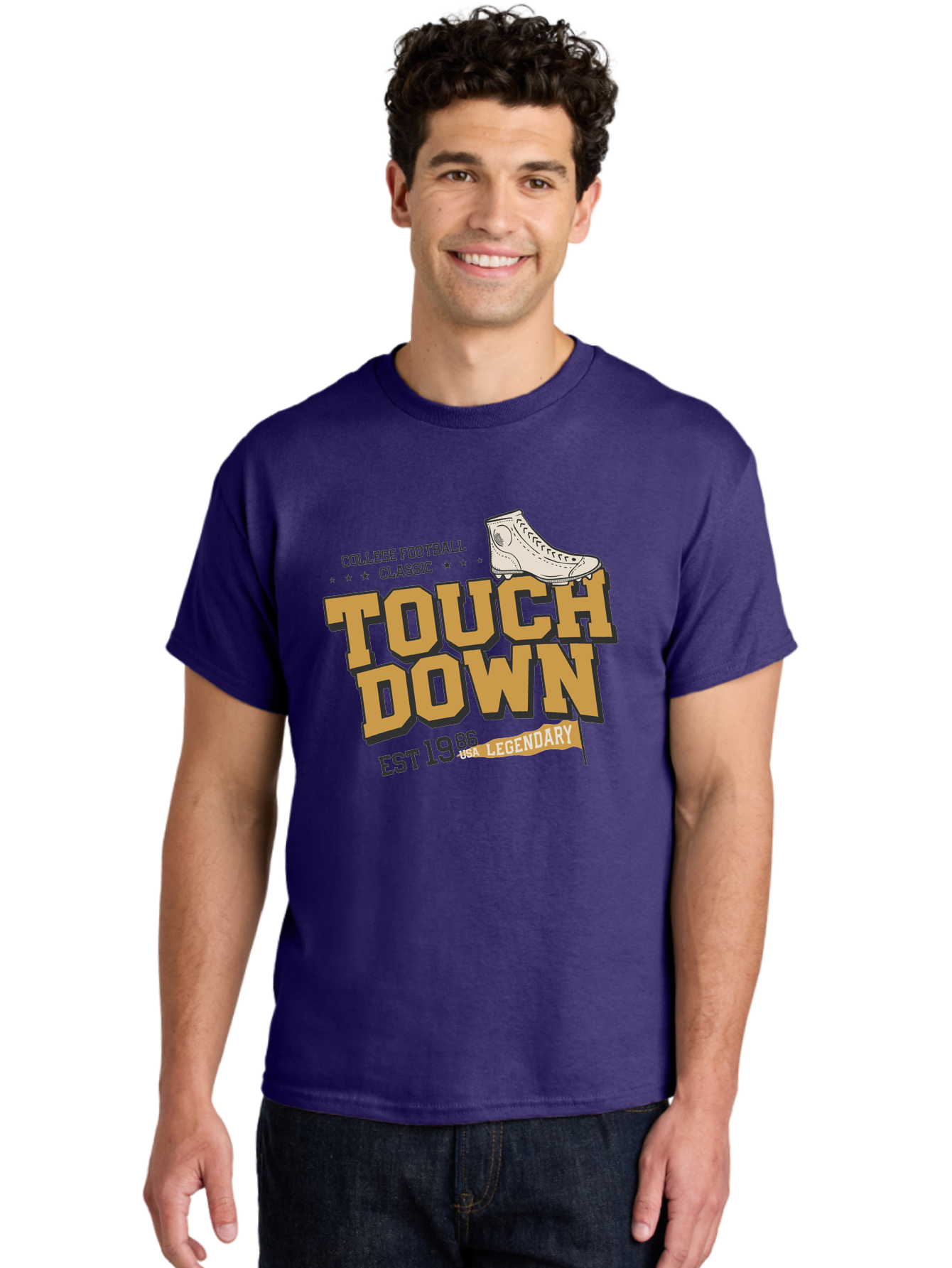 Touchdown Men'S Graphic Tee, 100% Cotton, Comfortable Casual Summer Wear, Machine Washable, College Football Classic, Touchdown, Legendary Football, Football Culture, Sports Nostalgia, Vintage Sports, Usa Football Legacy, Football History Aab955 26