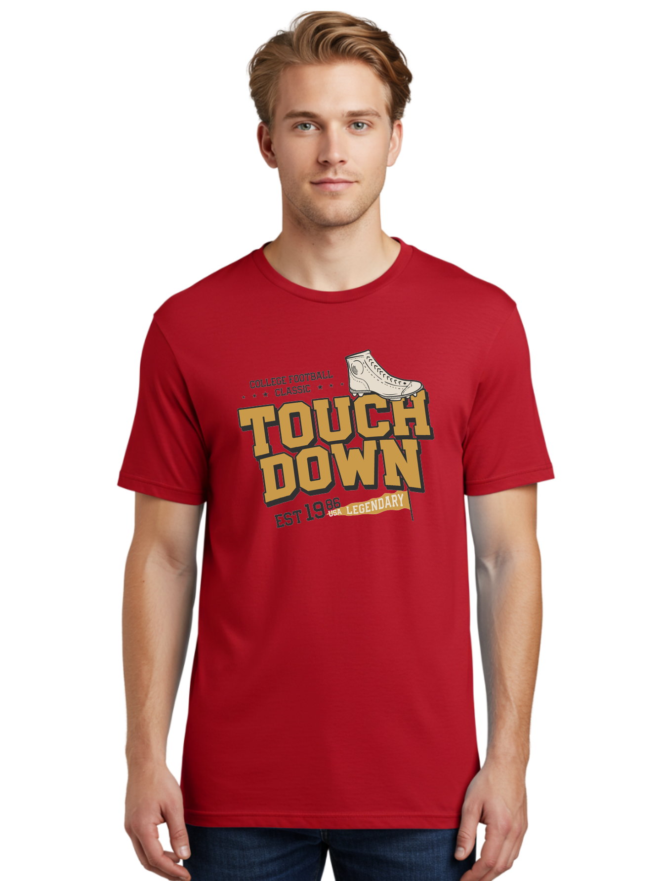 Touchdown Men'S Graphic Tee, 100% Cotton, Comfortable Casual Summer Wear, Machine Washable, College Football Classic, Touchdown, Legendary Football, Football Culture, Sports Nostalgia, Vintage Sports, Usa Football Legacy, Football History Aab955 18