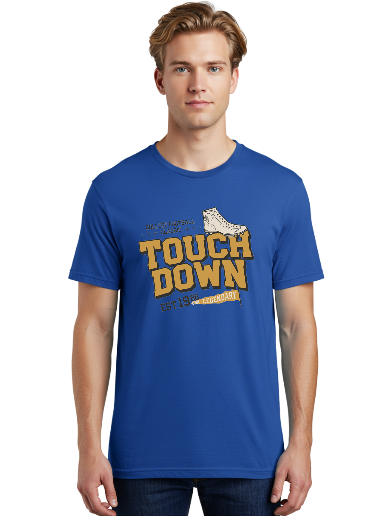 Touchdown Men'S Graphic Tee, 100% Cotton, Comfortable Casual Summer Wear, Machine Washable, College Football Classic, Touchdown, Legendary Football, Football Culture, Sports Nostalgia, Vintage Sports, Usa Football Legacy, Football History Aab955 30