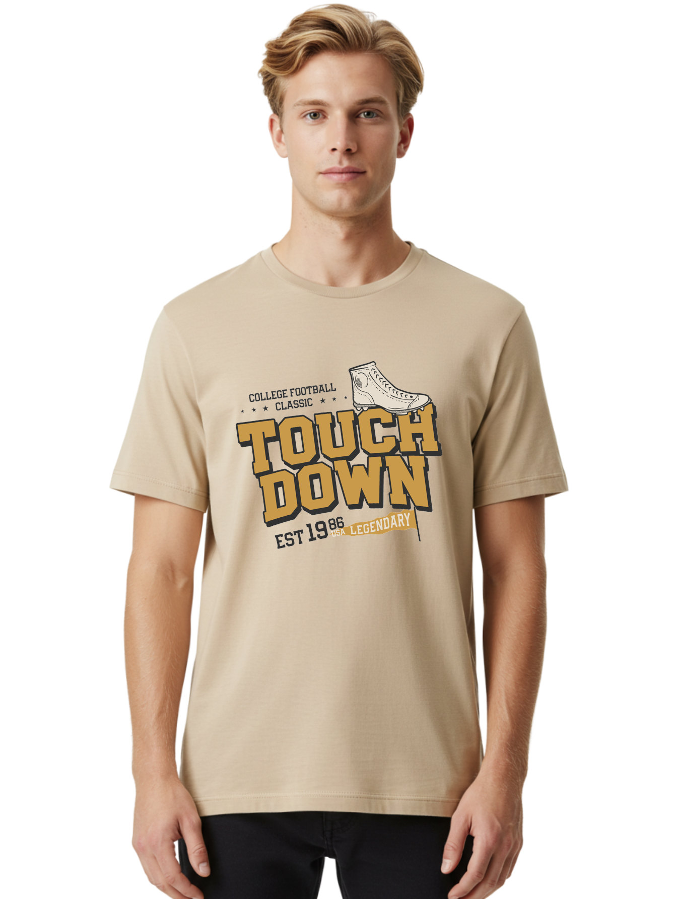 Touchdown Men'S Graphic Tee, 100% Cotton, Comfortable Casual Summer Wear, Machine Washable, College Football Classic, Touchdown, Legendary Football, Football Culture, Sports Nostalgia, Vintage Sports, Usa Football Legacy, Football History Aab955 20