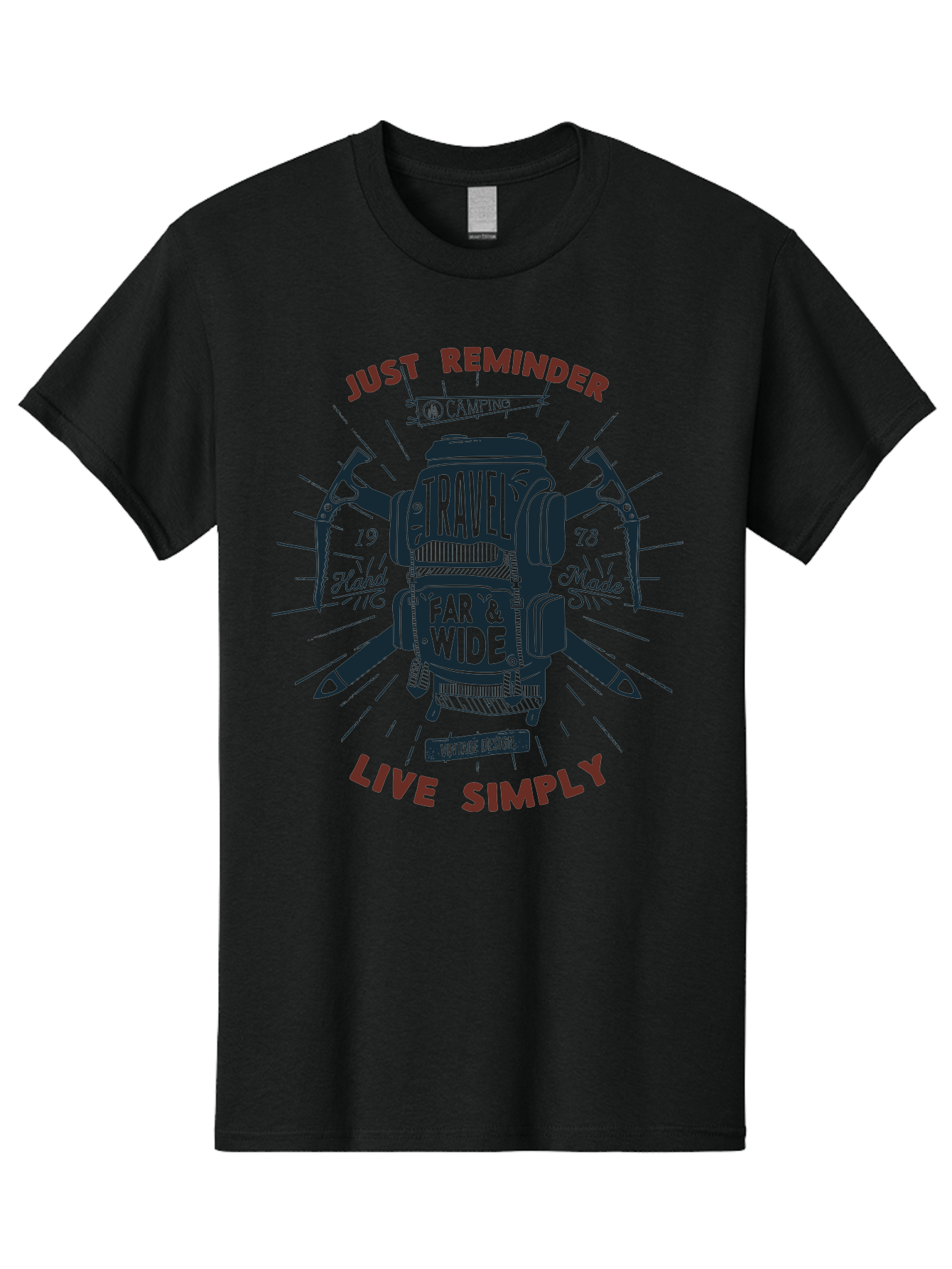 Travel-Far-Wide Men'S Graphic Tee, 100% Cotton, Comfortable Casual Summer Wear, Machine Washable, Travel Inspiration, Adventure, Camping, Vintage Design, Outdoor Lifestyle, Simplicity, Exploration, Wanderlust, Just Reminder, Live Simply Aab958 25
