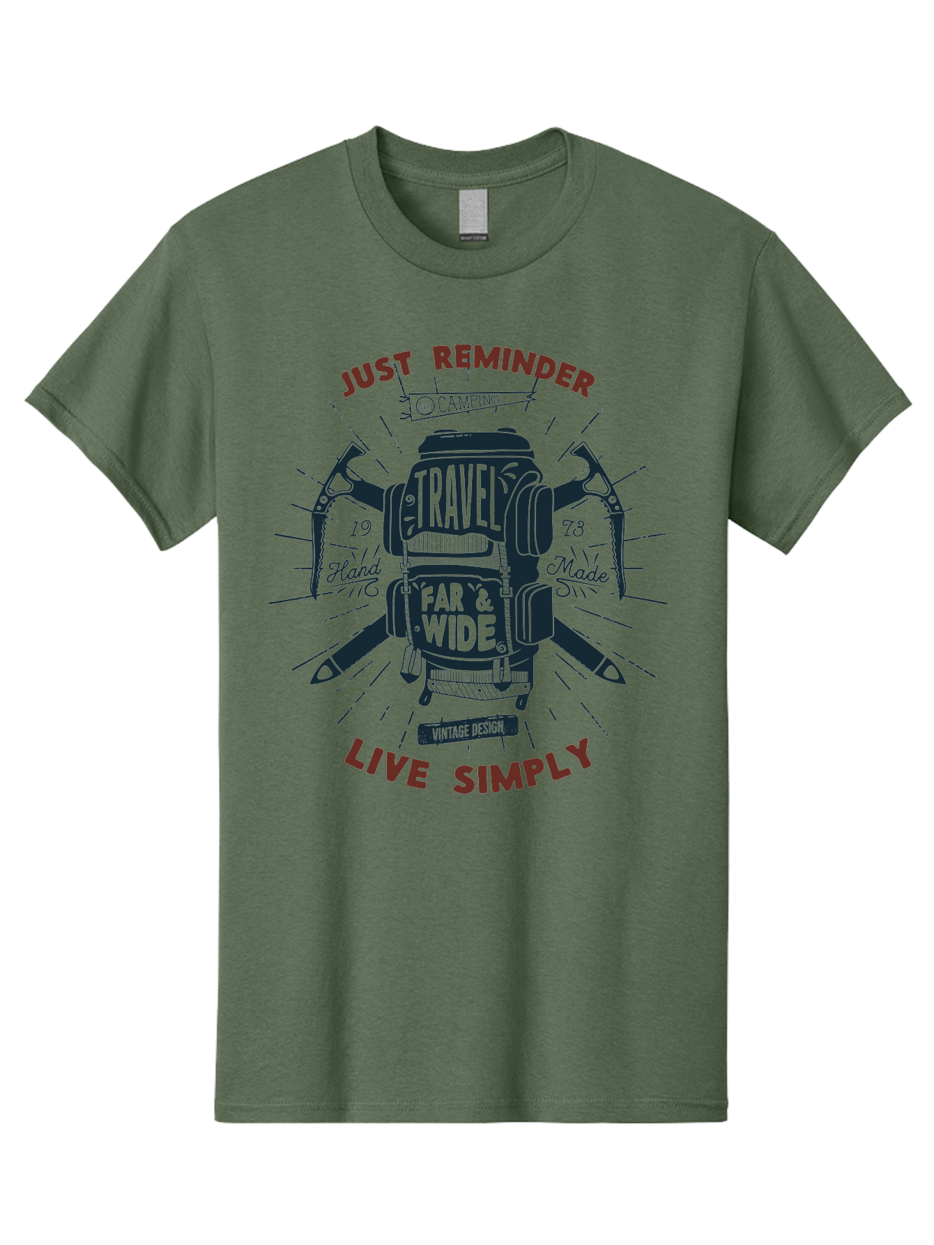 Travel-Far-Wide Men'S Graphic Tee, 100% Cotton, Comfortable Casual Summer Wear, Machine Washable, Travel Inspiration, Adventure, Camping, Vintage Design, Outdoor Lifestyle, Simplicity, Exploration, Wanderlust, Just Reminder, Live Simply Aab958 23