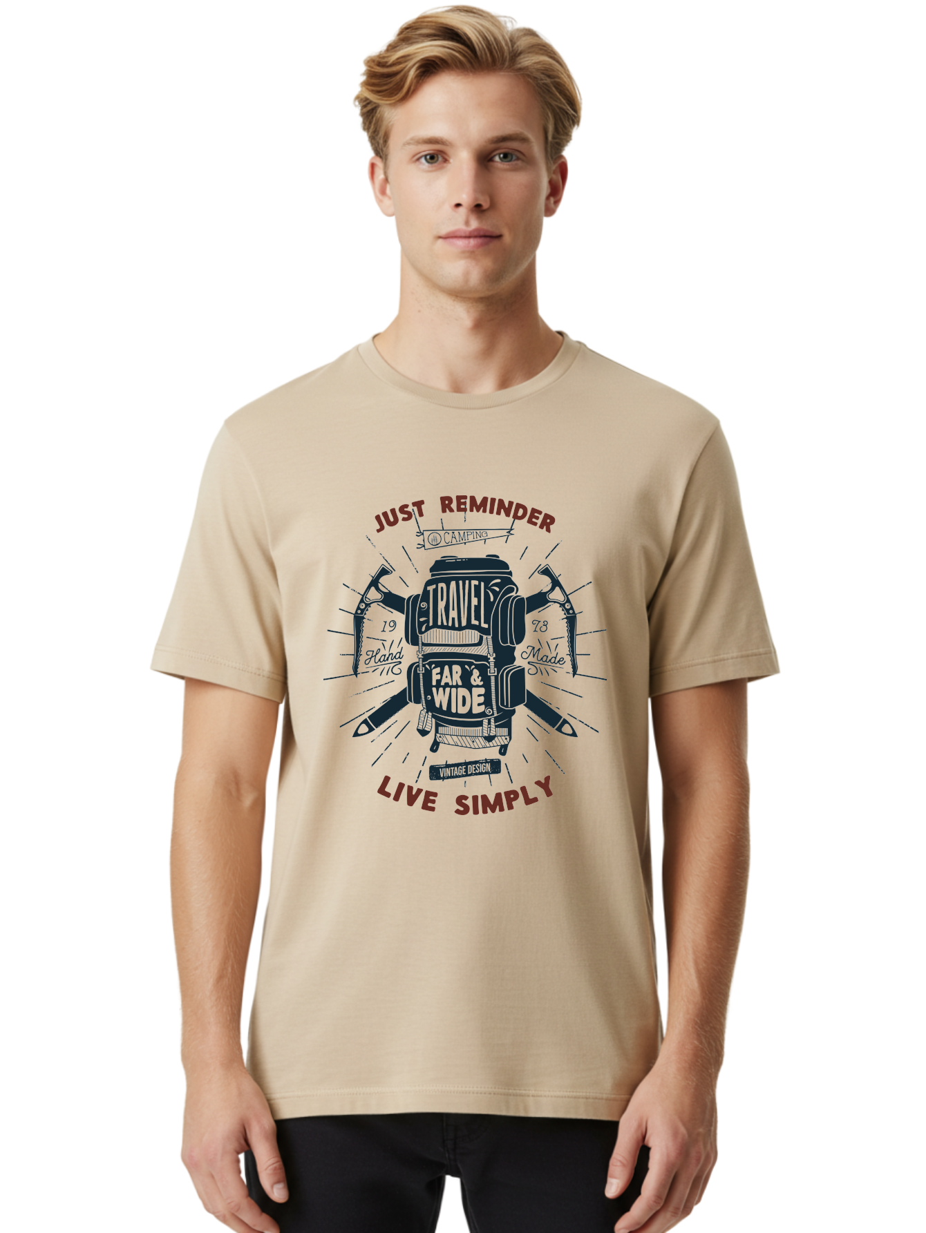 Travel-Far-Wide Men'S Graphic Tee, 100% Cotton, Comfortable Casual Summer Wear, Machine Washable, Travel Inspiration, Adventure, Camping, Vintage Design, Outdoor Lifestyle, Simplicity, Exploration, Wanderlust, Just Reminder, Live Simply Aab958 8