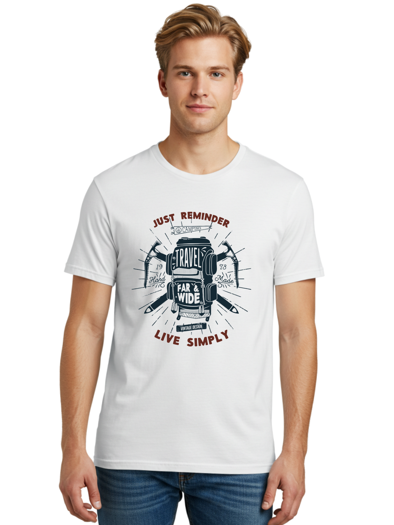 Travel-Far-Wide Men'S Graphic Tee, 100% Cotton, Comfortable Casual Summer Wear, Machine Washable, Travel Inspiration, Adventure, Camping, Vintage Design, Outdoor Lifestyle, Simplicity, Exploration, Wanderlust, Just Reminder, Live Simply Aab958 10
