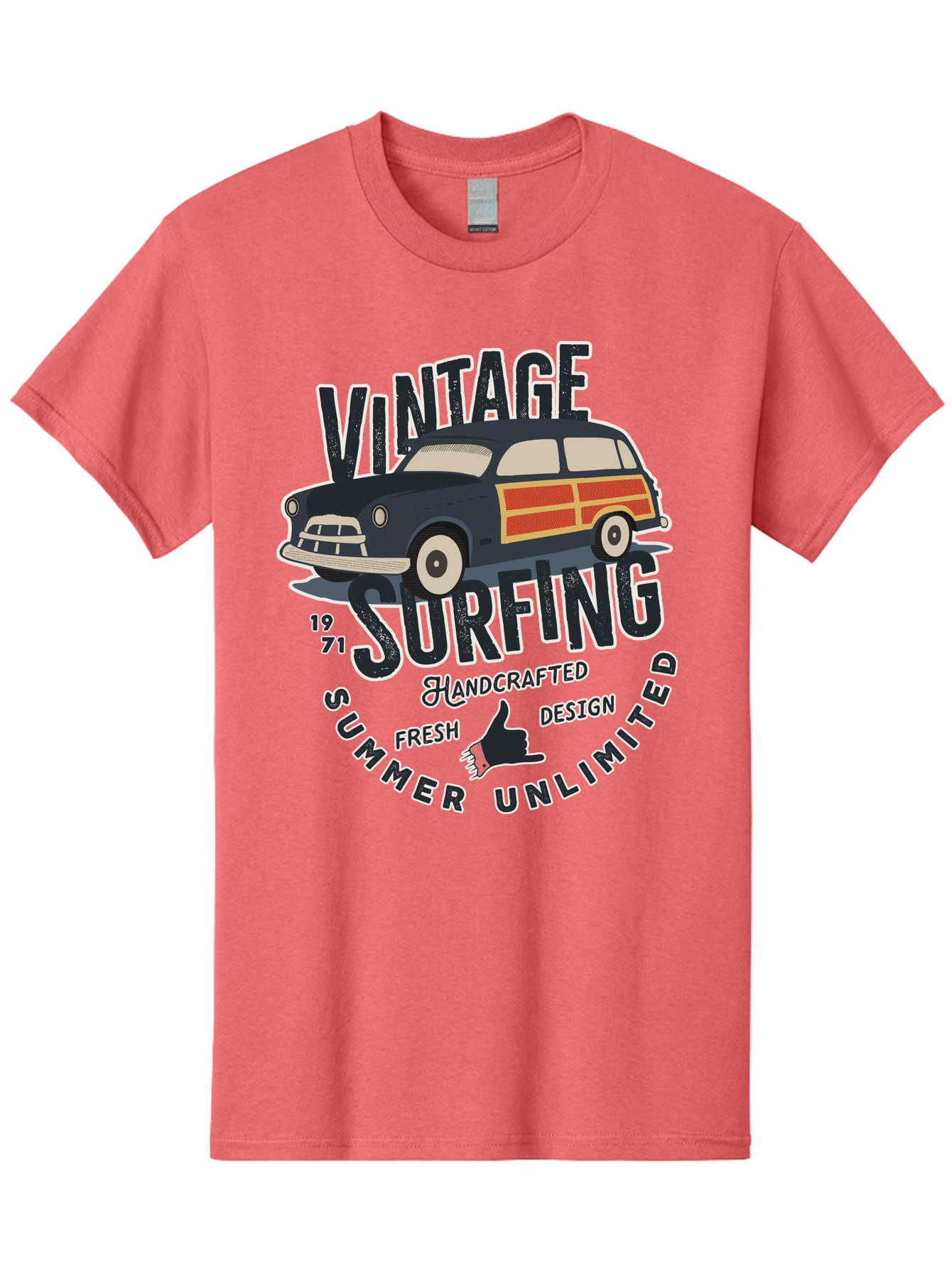 Vintage-Surfing-2 Men'S Graphic Tee, 100% Cotton, Comfortable Casual Summer Wear, Machine Washable, Vintage Surf Car, Surf Culture, Summer Vibes, Retro Design, Handmade Graphics, Shaka Sign, Coastal Style, Surf-Inspired Art, Nostalgic Feel, Aab960 29
