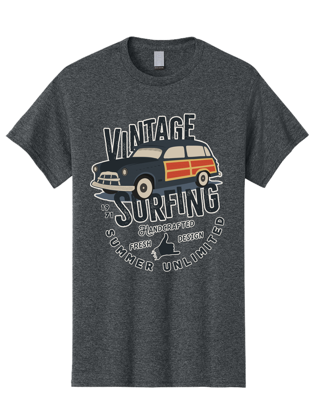 Vintage-Surfing-2 Men'S Graphic Tee, 100% Cotton, Comfortable Casual Summer Wear, Machine Washable, Vintage Surf Car, Surf Culture, Summer Vibes, Retro Design, Handmade Graphics, Shaka Sign, Coastal Style, Surf-Inspired Art, Nostalgic Feel, Aab960 15