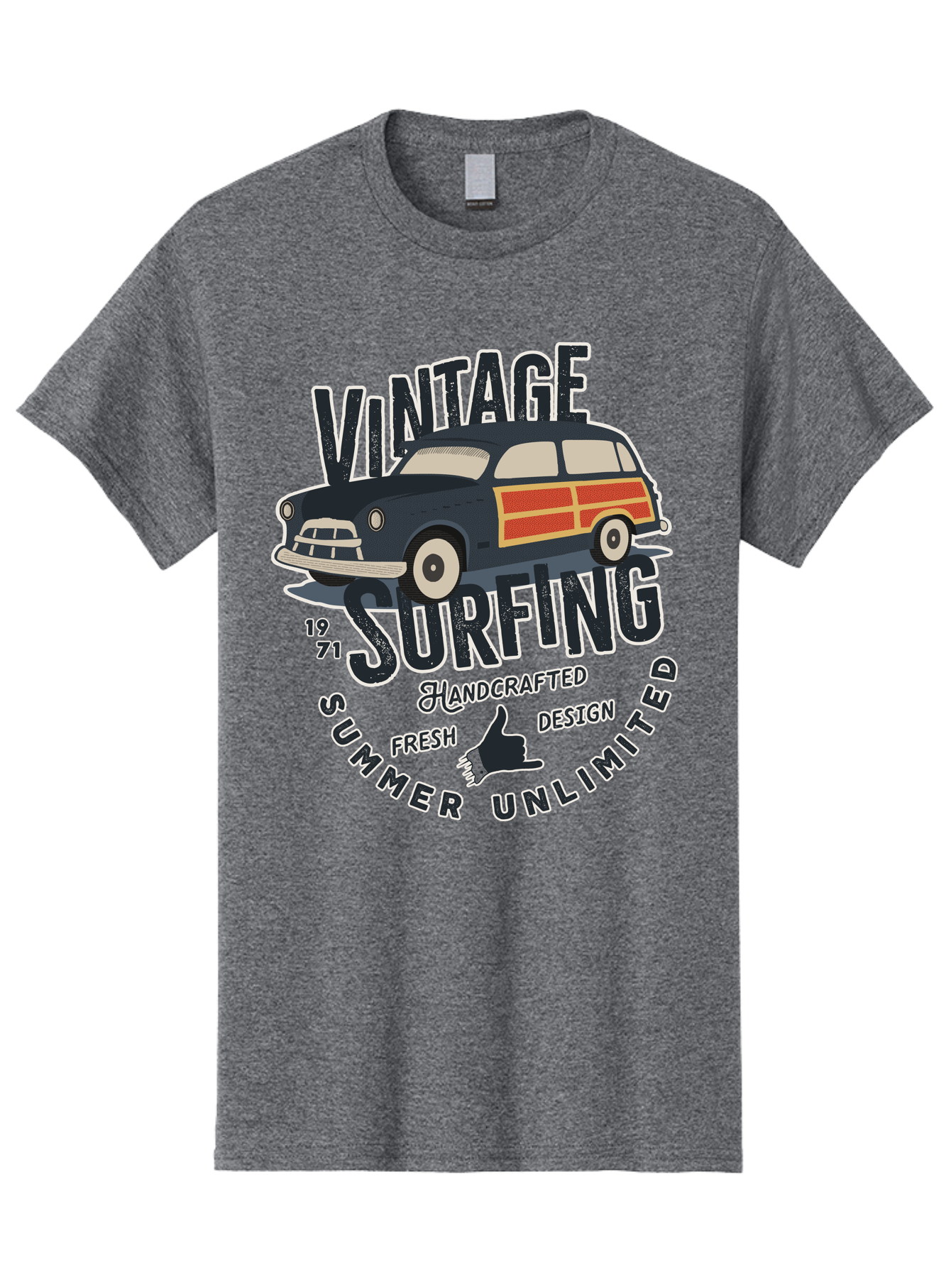 Vintage-Surfing-2 Men'S Graphic Tee, 100% Cotton, Comfortable Casual Summer Wear, Machine Washable, Vintage Surf Car, Surf Culture, Summer Vibes, Retro Design, Handmade Graphics, Shaka Sign, Coastal Style, Surf-Inspired Art, Nostalgic Feel, Aab960 21
