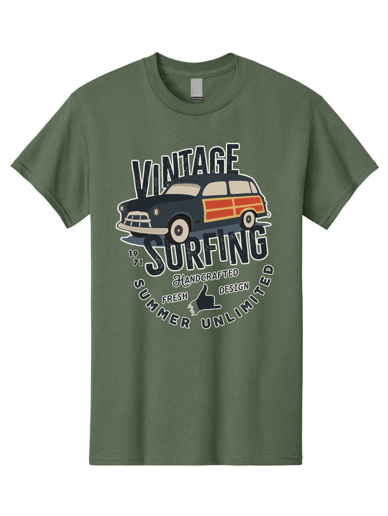 Vintage-Surfing-2 Men'S Graphic Tee, 100% Cotton, Comfortable Casual Summer Wear, Machine Washable, Vintage Surf Car, Surf Culture, Summer Vibes, Retro Design, Handmade Graphics, Shaka Sign, Coastal Style, Surf-Inspired Art, Nostalgic Feel, Aab960 9