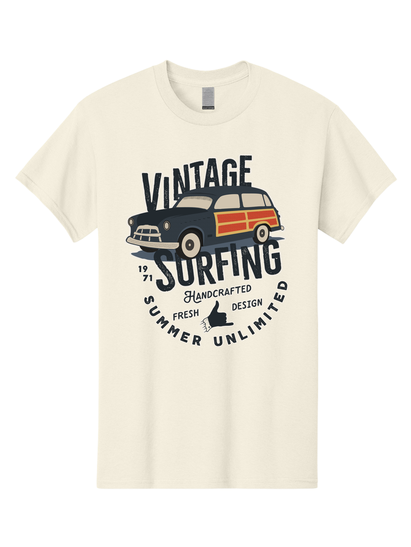 Vintage-Surfing-2 Men'S Graphic Tee, 100% Cotton, Comfortable Casual Summer Wear, Machine Washable, Vintage Surf Car, Surf Culture, Summer Vibes, Retro Design, Handmade Graphics, Shaka Sign, Coastal Style, Surf-Inspired Art, Nostalgic Feel, Aab960 25