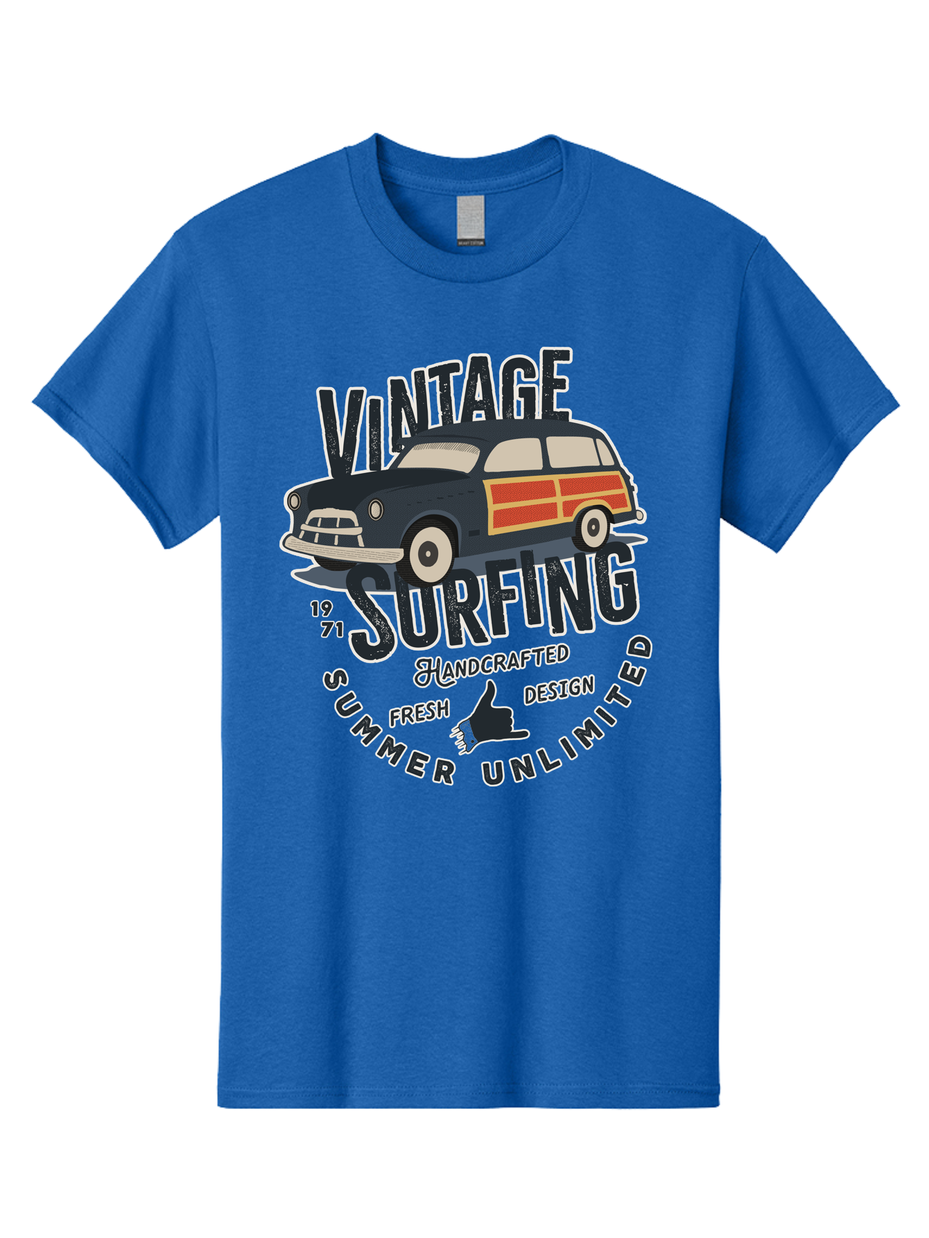 Vintage-Surfing-2 Men'S Graphic Tee, 100% Cotton, Comfortable Casual Summer Wear, Machine Washable, Vintage Surf Car, Surf Culture, Summer Vibes, Retro Design, Handmade Graphics, Shaka Sign, Coastal Style, Surf-Inspired Art, Nostalgic Feel, Aab960 13