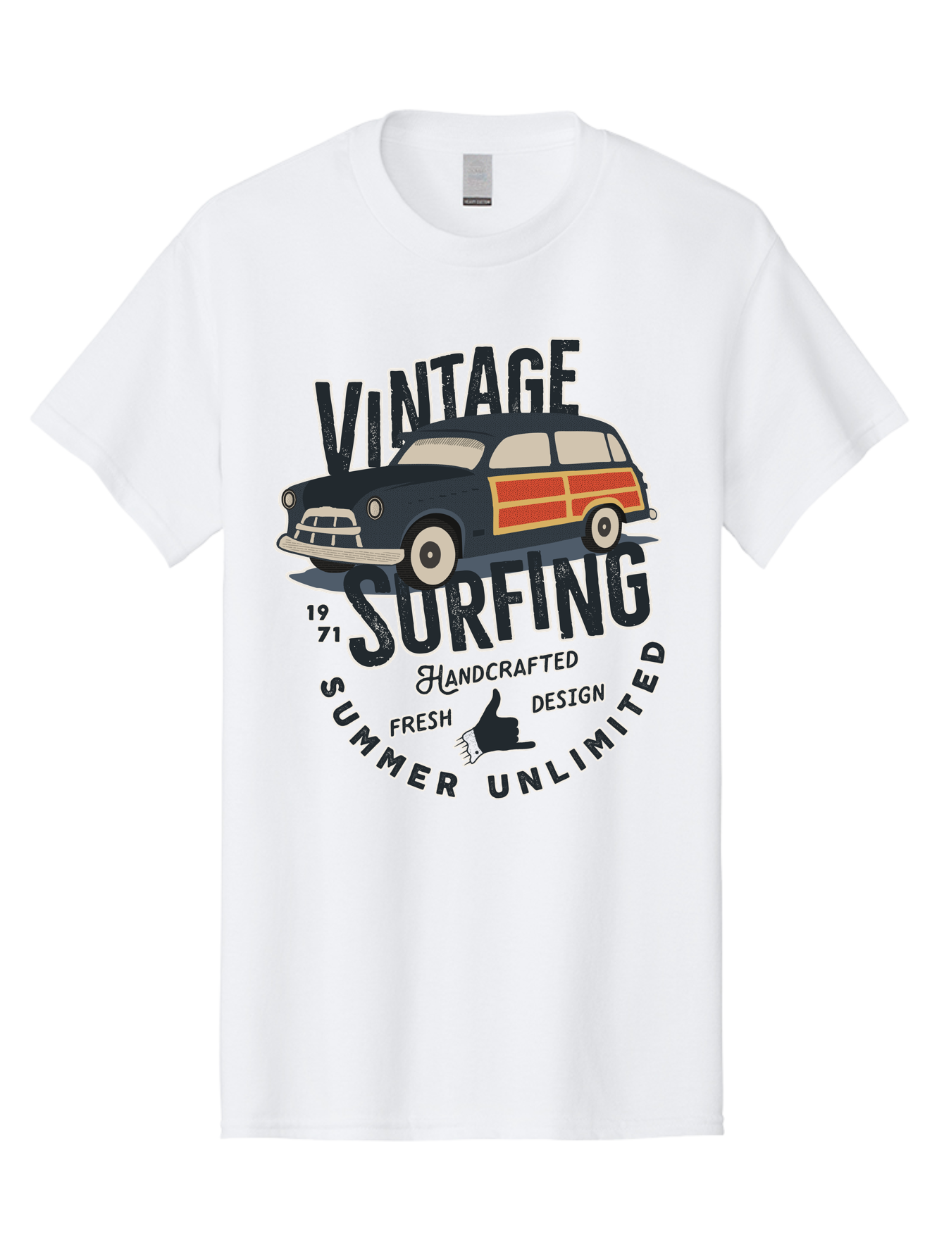 Vintage-Surfing-2 Men'S Graphic Tee, 100% Cotton, Comfortable Casual Summer Wear, Machine Washable, Vintage Surf Car, Surf Culture, Summer Vibes, Retro Design, Handmade Graphics, Shaka Sign, Coastal Style, Surf-Inspired Art, Nostalgic Feel, Aab960 19