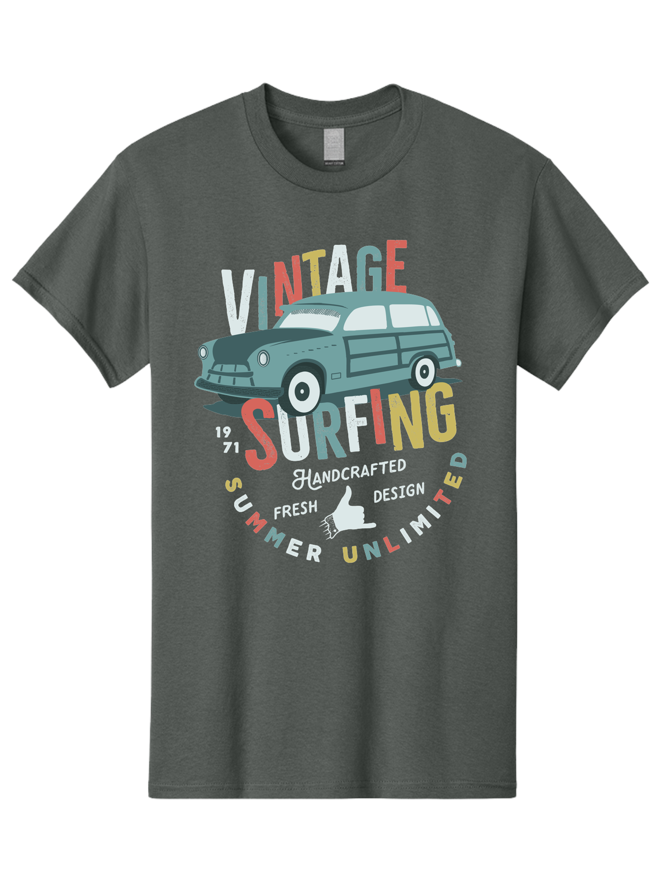 Vintage-Surfing Men'S Graphic Tee, 100% Cotton, Comfortable Casual Summer Wear, Machine Washable, Vintage Car, Surfing Culture, Handcrafted Design, Summer Vibes, Retro Style, Fresh Design, Thumbs Up, 1971, Unlimited Summer, Nostalgic Feel, Aab961 11