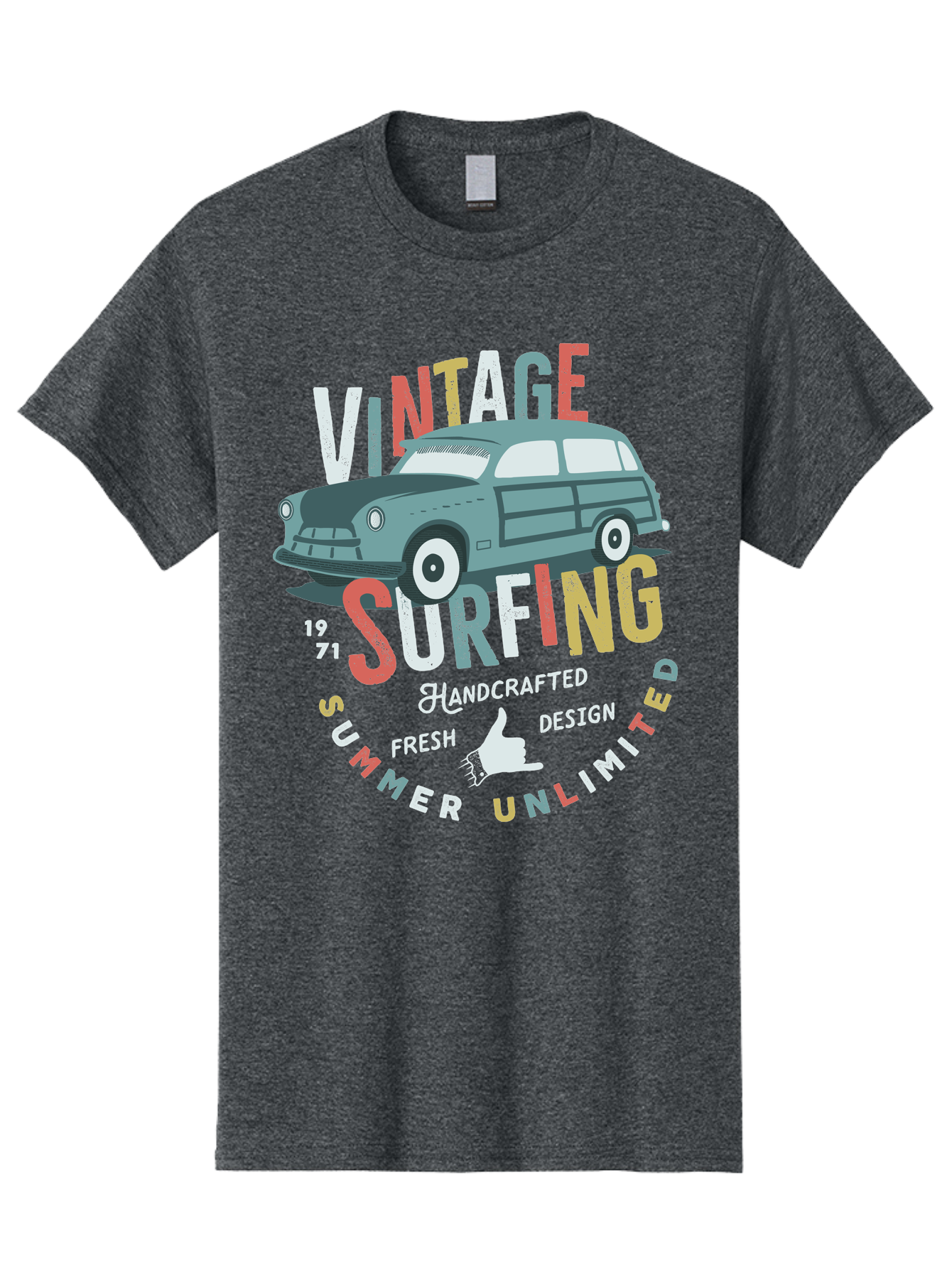 Vintage-Surfing Men'S Graphic Tee, 100% Cotton, Comfortable Casual Summer Wear, Machine Washable, Vintage Car, Surfing Culture, Handcrafted Design, Summer Vibes, Retro Style, Fresh Design, Thumbs Up, 1971, Unlimited Summer, Nostalgic Feel, Aab961 15