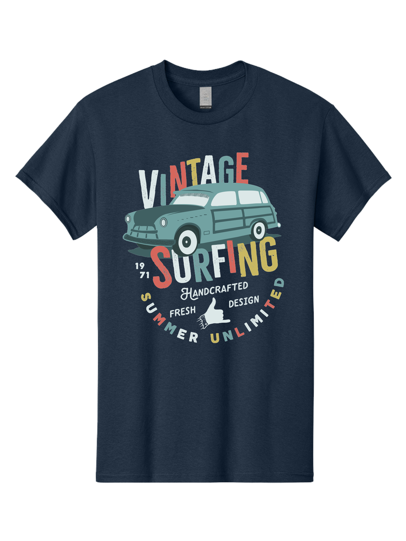 Vintage-Surfing Men'S Graphic Tee, 100% Cotton, Comfortable Casual Summer Wear, Machine Washable, Vintage Car, Surfing Culture, Handcrafted Design, Summer Vibes, Retro Style, Fresh Design, Thumbs Up, 1971, Unlimited Summer, Nostalgic Feel, Aab961 17