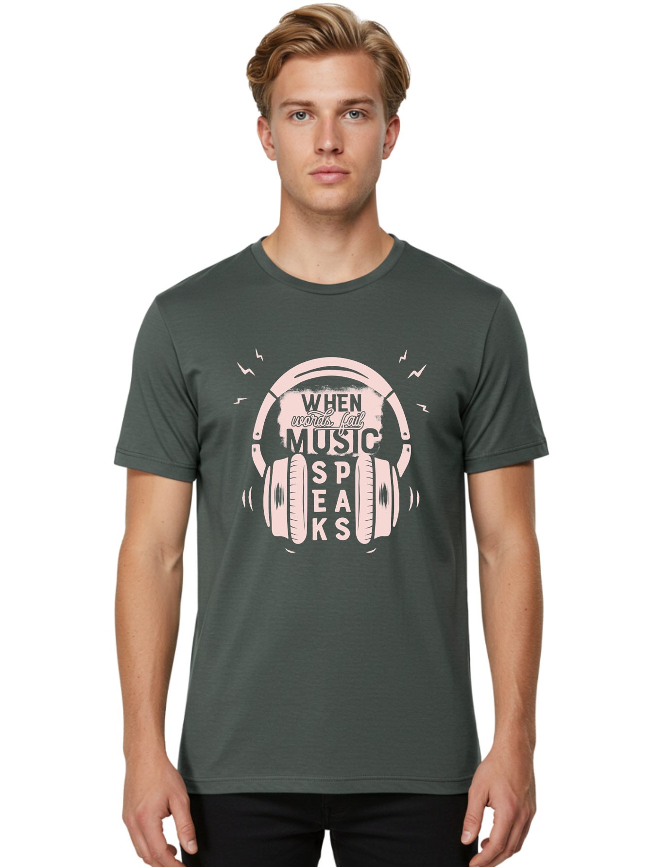 When-Words-Fail-Music-Speaks-Headphones Men'S Graphic Tee, 100% Cotton, Comfortable Casual Summer Wear, Machine Washable, Music Speaks, Inspiring Quotes, Headphone Design, Motivational Phrases, Music Inspiration, Words Of Wisdom, Aab962 12