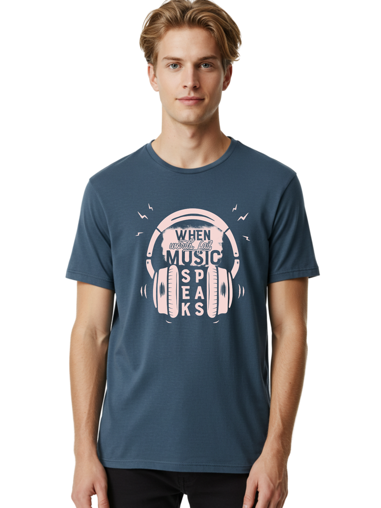 When-Words-Fail-Music-Speaks-Headphones Men'S Graphic Tee, 100% Cotton, Comfortable Casual Summer Wear, Machine Washable, Music Speaks, Inspiring Quotes, Headphone Design, Motivational Phrases, Music Inspiration, Words Of Wisdom, Aab962 14