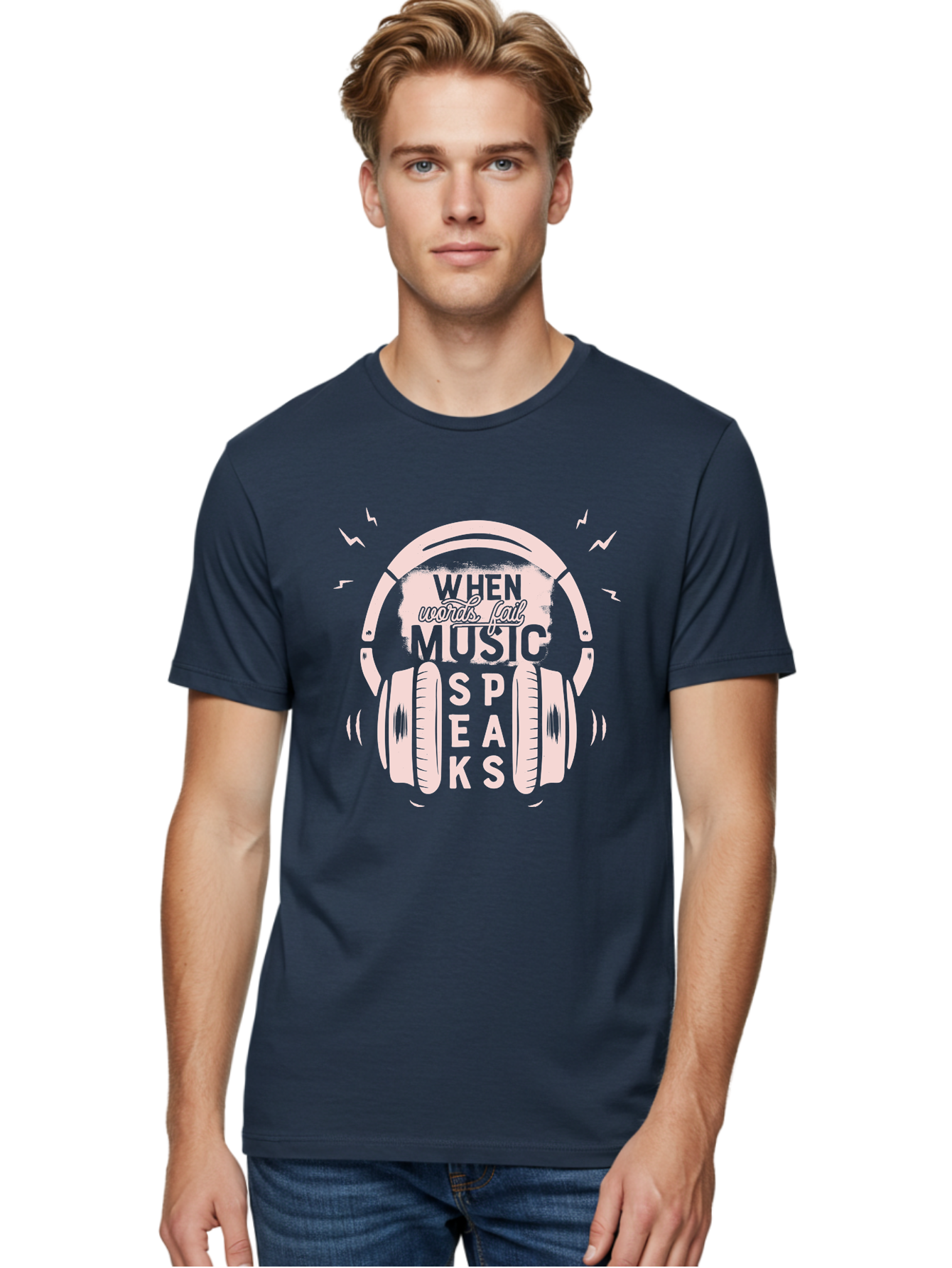 When-Words-Fail-Music-Speaks-Headphones Men'S Graphic Tee, 100% Cotton, Comfortable Casual Summer Wear, Machine Washable, Music Speaks, Inspiring Quotes, Headphone Design, Motivational Phrases, Music Inspiration, Words Of Wisdom, Aab962 18