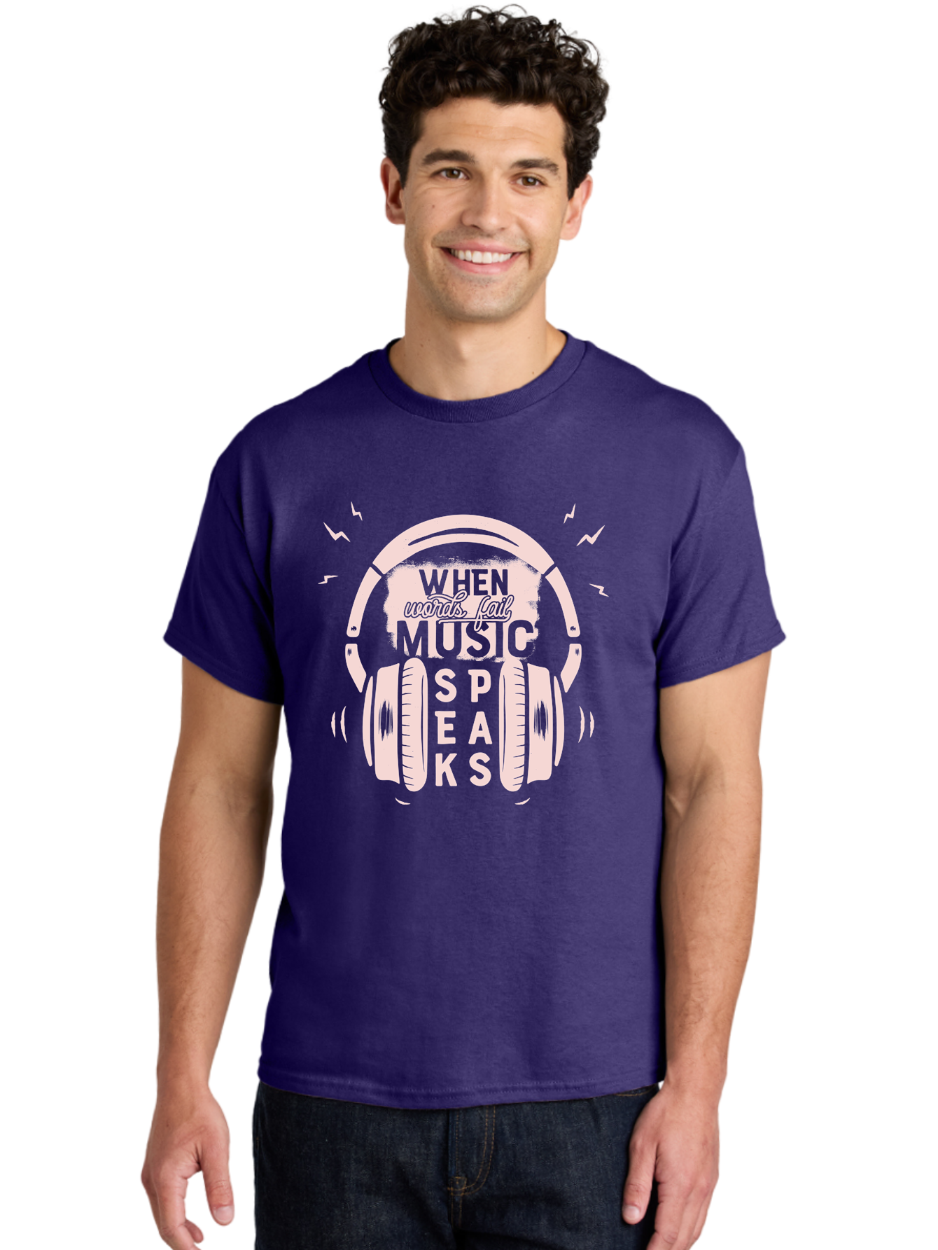 When-Words-Fail-Music-Speaks-Headphones Men'S Graphic Tee, 100% Cotton, Comfortable Casual Summer Wear, Machine Washable, Music Speaks, Inspiring Quotes, Headphone Design, Motivational Phrases, Music Inspiration, Words Of Wisdom, Aab962 4