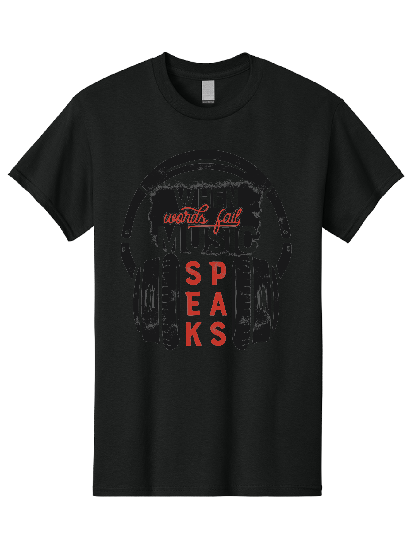 When-Words-Fail-Music-Speaks Men'S Graphic Tee, 100% Cotton, Comfortable Casual Summer Wear, Machine Washable, Inspirational Quote, Music Lover, Headphone Illustration, Motivational Phrase, Music Speaks, Words Fail, Sound Waves, Music Art Aab963 13