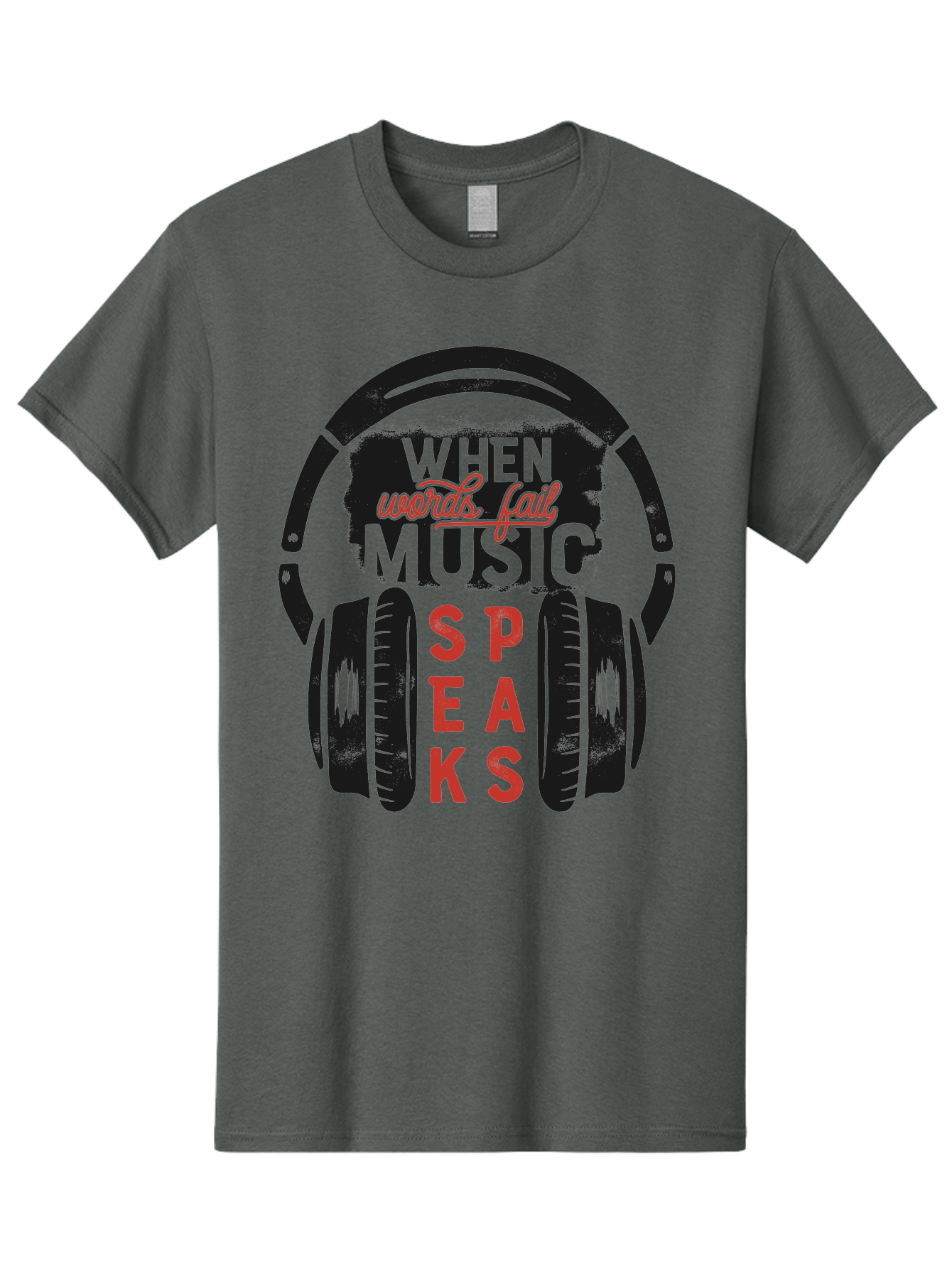 When-Words-Fail-Music-Speaks Men'S Graphic Tee, 100% Cotton, Comfortable Casual Summer Wear, Machine Washable, Inspirational Quote, Music Lover, Headphone Illustration, Motivational Phrase, Music Speaks, Words Fail, Sound Waves, Music Art Aab963 17