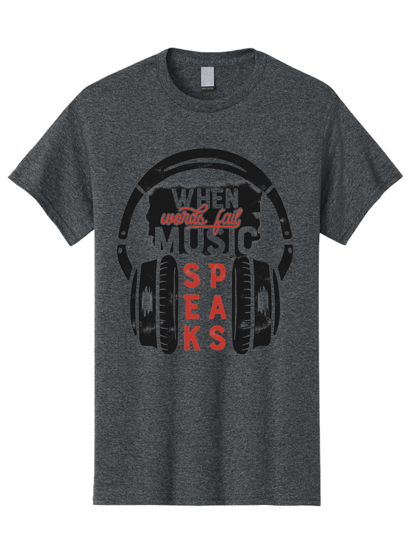 When-Words-Fail-Music-Speaks Men'S Graphic Tee, 100% Cotton, Comfortable Casual Summer Wear, Machine Washable, Inspirational Quote, Music Lover, Headphone Illustration, Motivational Phrase, Music Speaks, Words Fail, Sound Waves, Music Art Aab963 3