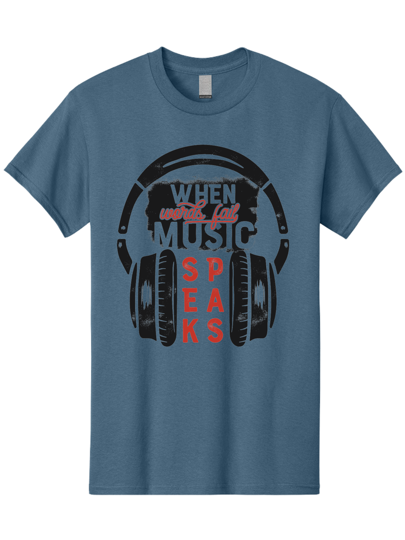 When-Words-Fail-Music-Speaks Men'S Graphic Tee, 100% Cotton, Comfortable Casual Summer Wear, Machine Washable, Inspirational Quote, Music Lover, Headphone Illustration, Motivational Phrase, Music Speaks, Words Fail, Sound Waves, Music Art Aab963 15