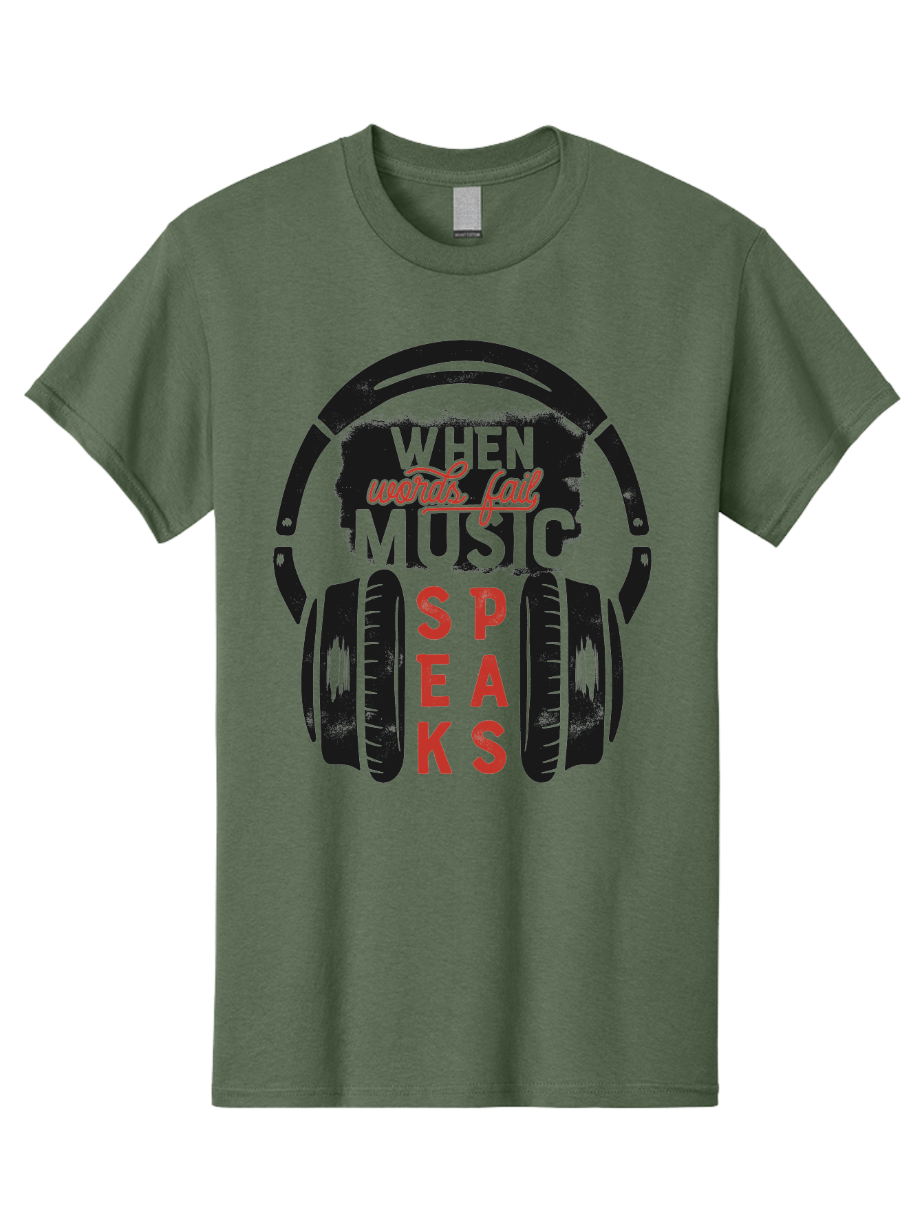 When-Words-Fail-Music-Speaks Men'S Graphic Tee, 100% Cotton, Comfortable Casual Summer Wear, Machine Washable, Inspirational Quote, Music Lover, Headphone Illustration, Motivational Phrase, Music Speaks, Words Fail, Sound Waves, Music Art Aab963 19