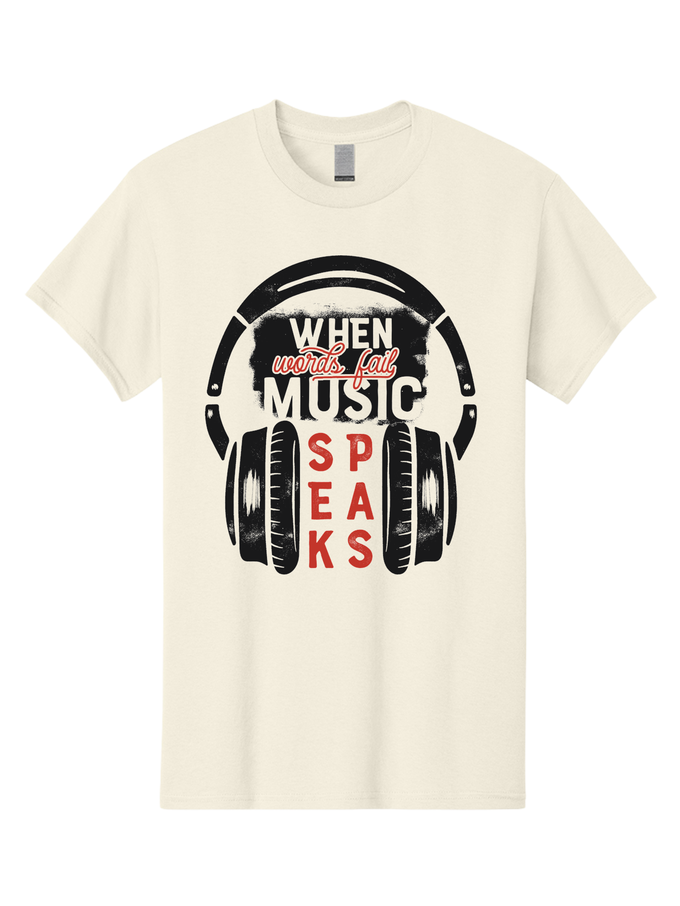 When-Words-Fail-Music-Speaks Men'S Graphic Tee, 100% Cotton, Comfortable Casual Summer Wear, Machine Washable, Inspirational Quote, Music Lover, Headphone Illustration, Motivational Phrase, Music Speaks, Words Fail, Sound Waves, Music Art Aab963 7