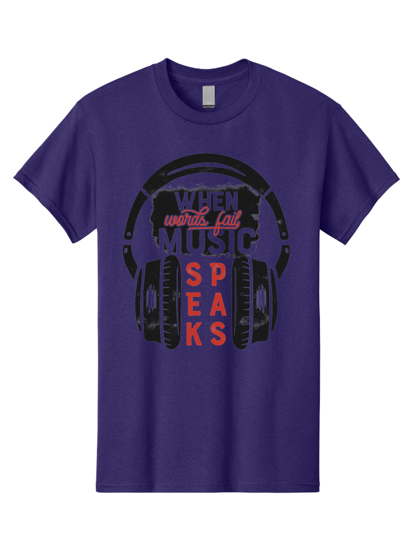 When-Words-Fail-Music-Speaks Men'S Graphic Tee, 100% Cotton, Comfortable Casual Summer Wear, Machine Washable, Inspirational Quote, Music Lover, Headphone Illustration, Motivational Phrase, Music Speaks, Words Fail, Sound Waves, Music Art Aab963 23