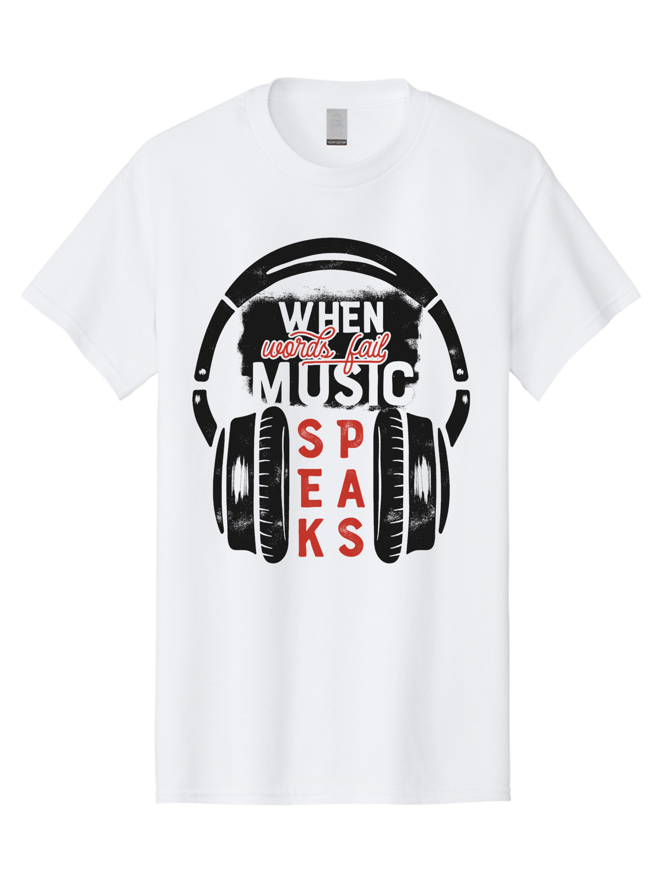 When-Words-Fail-Music-Speaks Men'S Graphic Tee, 100% Cotton, Comfortable Casual Summer Wear, Machine Washable, Inspirational Quote, Music Lover, Headphone Illustration, Motivational Phrase, Music Speaks, Words Fail, Sound Waves, Music Art Aab963 27