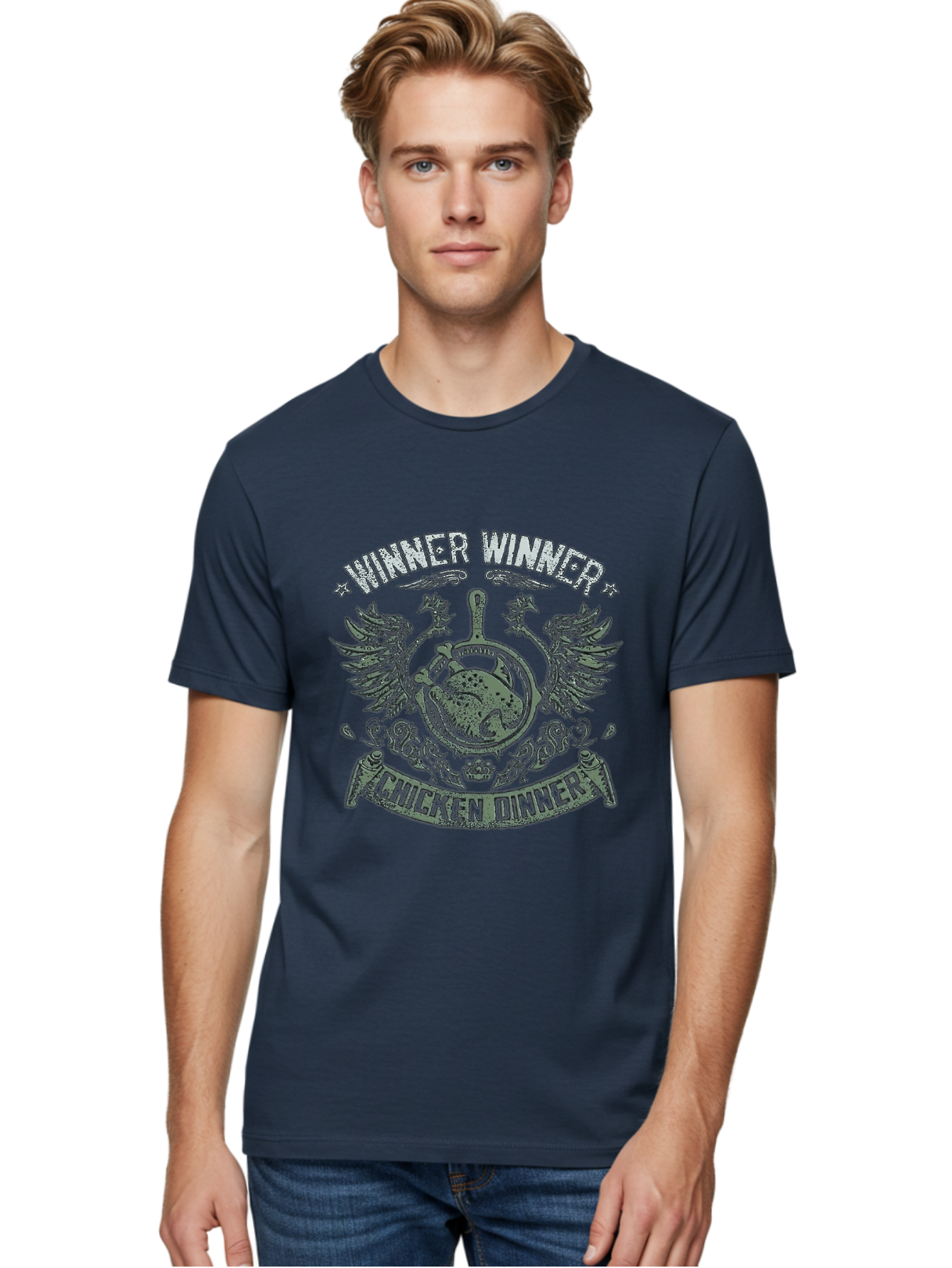 Winner-Winner-Chicken-Dinner Men'S Graphic Tee, 100% Cotton, Comfortable Casual Summer Wear, Machine Washable, Vintage-Style Emblem, Chicken Dinner Logo, Victorious Theme, Culinary Badge, Winner Winner, Chicken Dinner, Bold Typography, Aab965 26