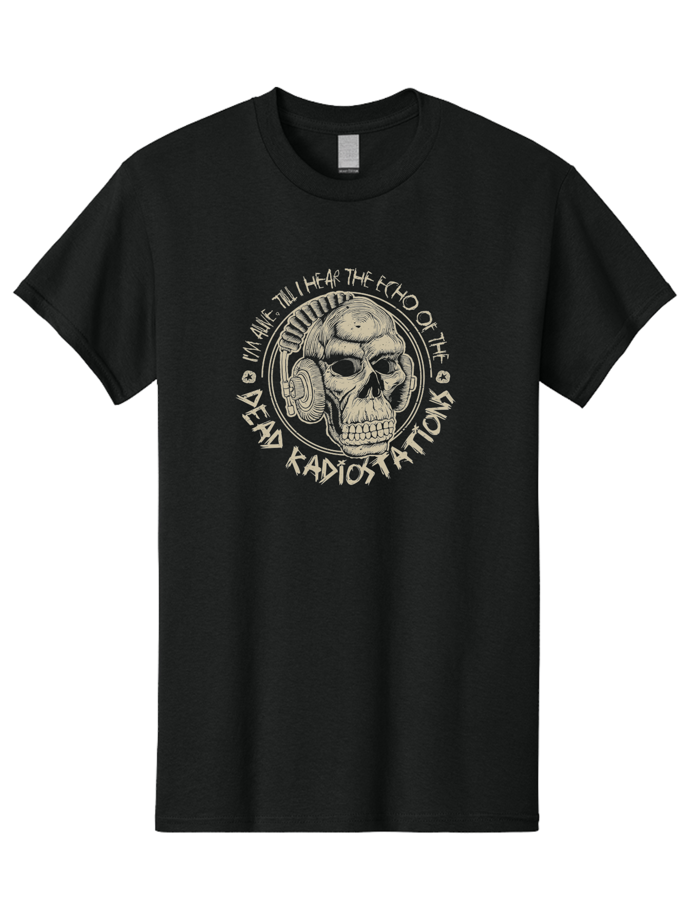 Dead-Radiostations Men'S Graphic Tee, 100% Cotton, Comfortable Casual Summer Wear, Machine Washable, Skull Wearing Headphones, Dead Radio Stations, Music Lover, Grunge Style, Monochromatic Art, Edgy Illustration, Dark Aesthetic, Aab967 25
