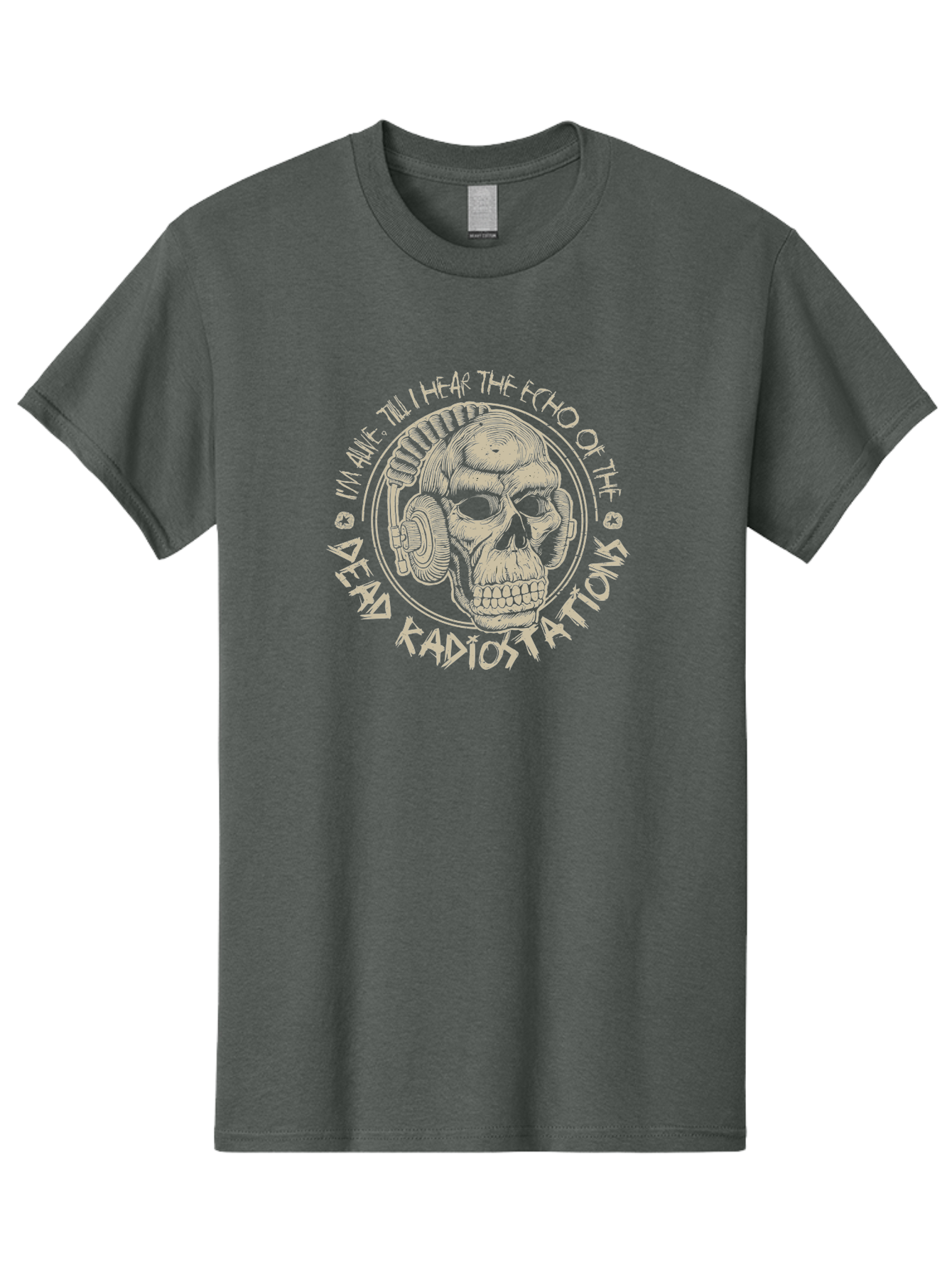 Dead-Radiostations Men'S Graphic Tee, 100% Cotton, Comfortable Casual Summer Wear, Machine Washable, Skull Wearing Headphones, Dead Radio Stations, Music Lover, Grunge Style, Monochromatic Art, Edgy Illustration, Dark Aesthetic, Aab967 27