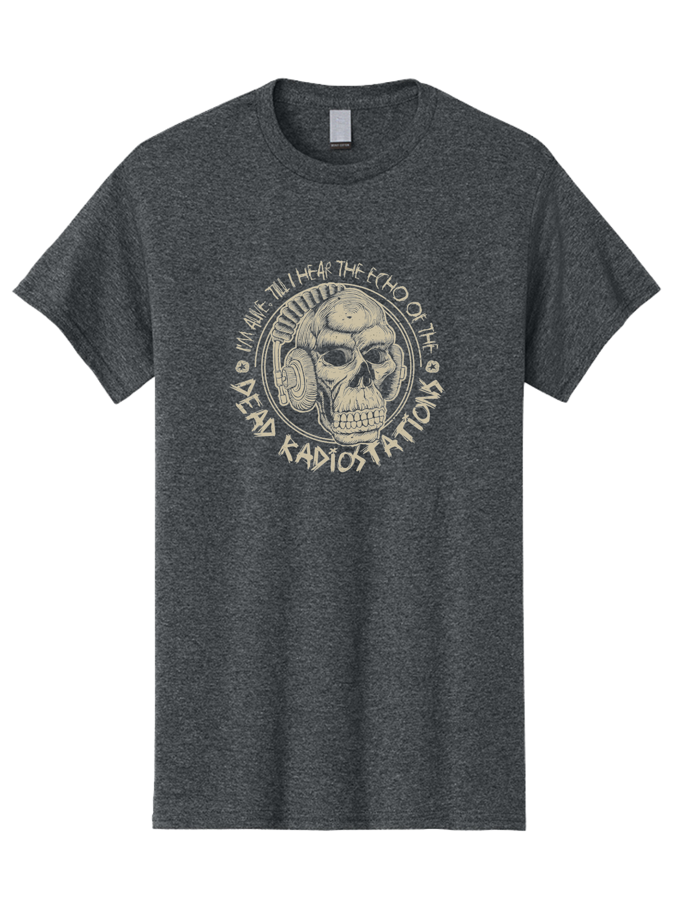Dead-Radiostations Men'S Graphic Tee, 100% Cotton, Comfortable Casual Summer Wear, Machine Washable, Skull Wearing Headphones, Dead Radio Stations, Music Lover, Grunge Style, Monochromatic Art, Edgy Illustration, Dark Aesthetic, Aab967 5