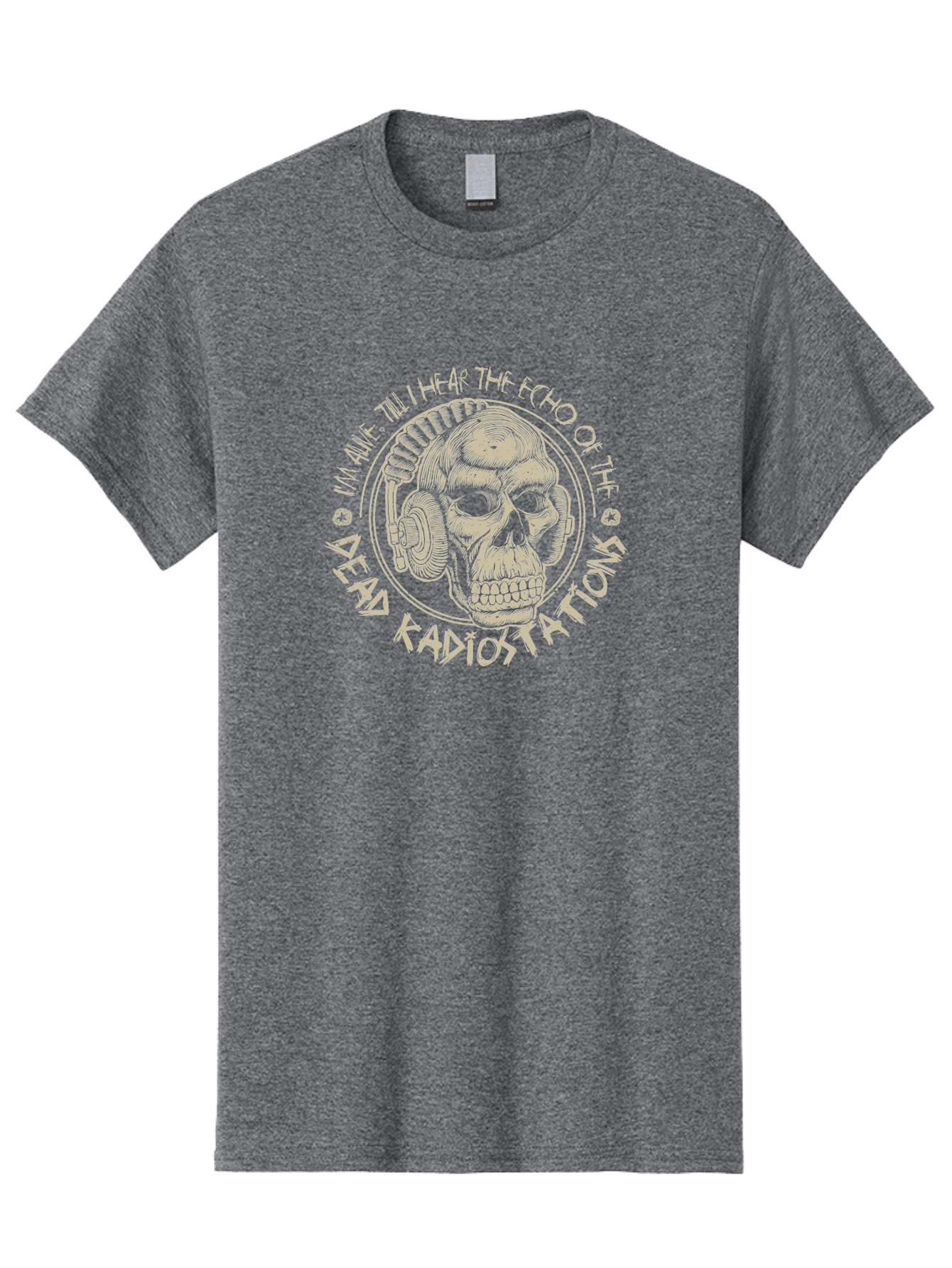 Dead-Radiostations Men'S Graphic Tee, 100% Cotton, Comfortable Casual Summer Wear, Machine Washable, Skull Wearing Headphones, Dead Radio Stations, Music Lover, Grunge Style, Monochromatic Art, Edgy Illustration, Dark Aesthetic, Aab967 15