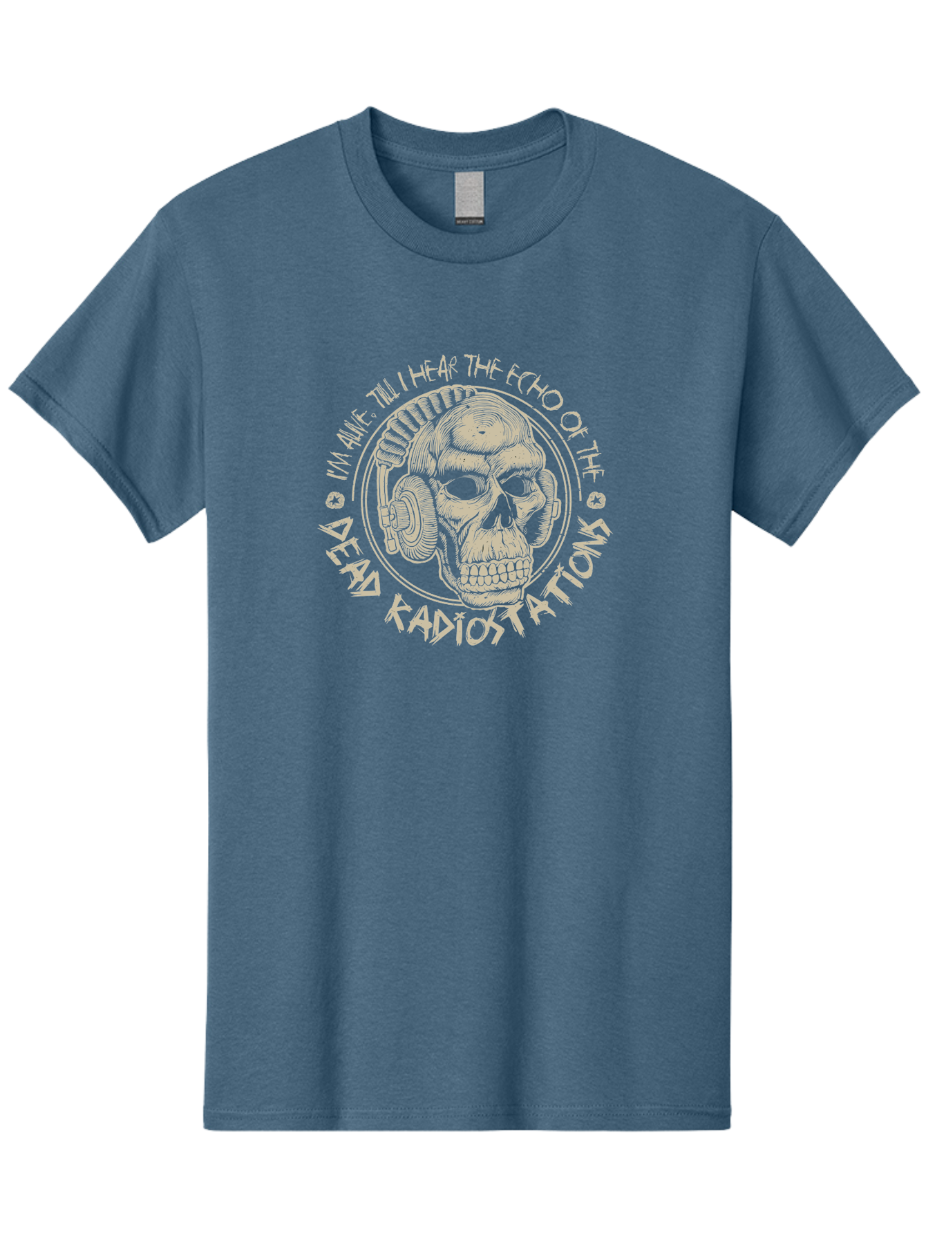 Dead-Radiostations Men'S Graphic Tee, 100% Cotton, Comfortable Casual Summer Wear, Machine Washable, Skull Wearing Headphones, Dead Radio Stations, Music Lover, Grunge Style, Monochromatic Art, Edgy Illustration, Dark Aesthetic, Aab967 29