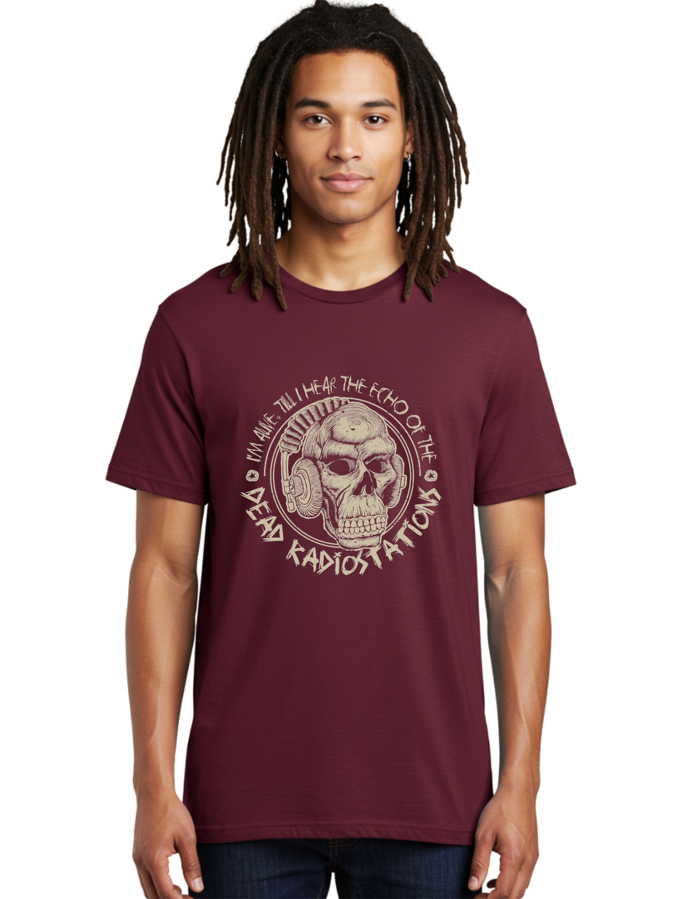 Dead-Radiostations Men'S Graphic Tee, 100% Cotton, Comfortable Casual Summer Wear, Machine Washable, Skull Wearing Headphones, Dead Radio Stations, Music Lover, Grunge Style, Monochromatic Art, Edgy Illustration, Dark Aesthetic, Aab967 20