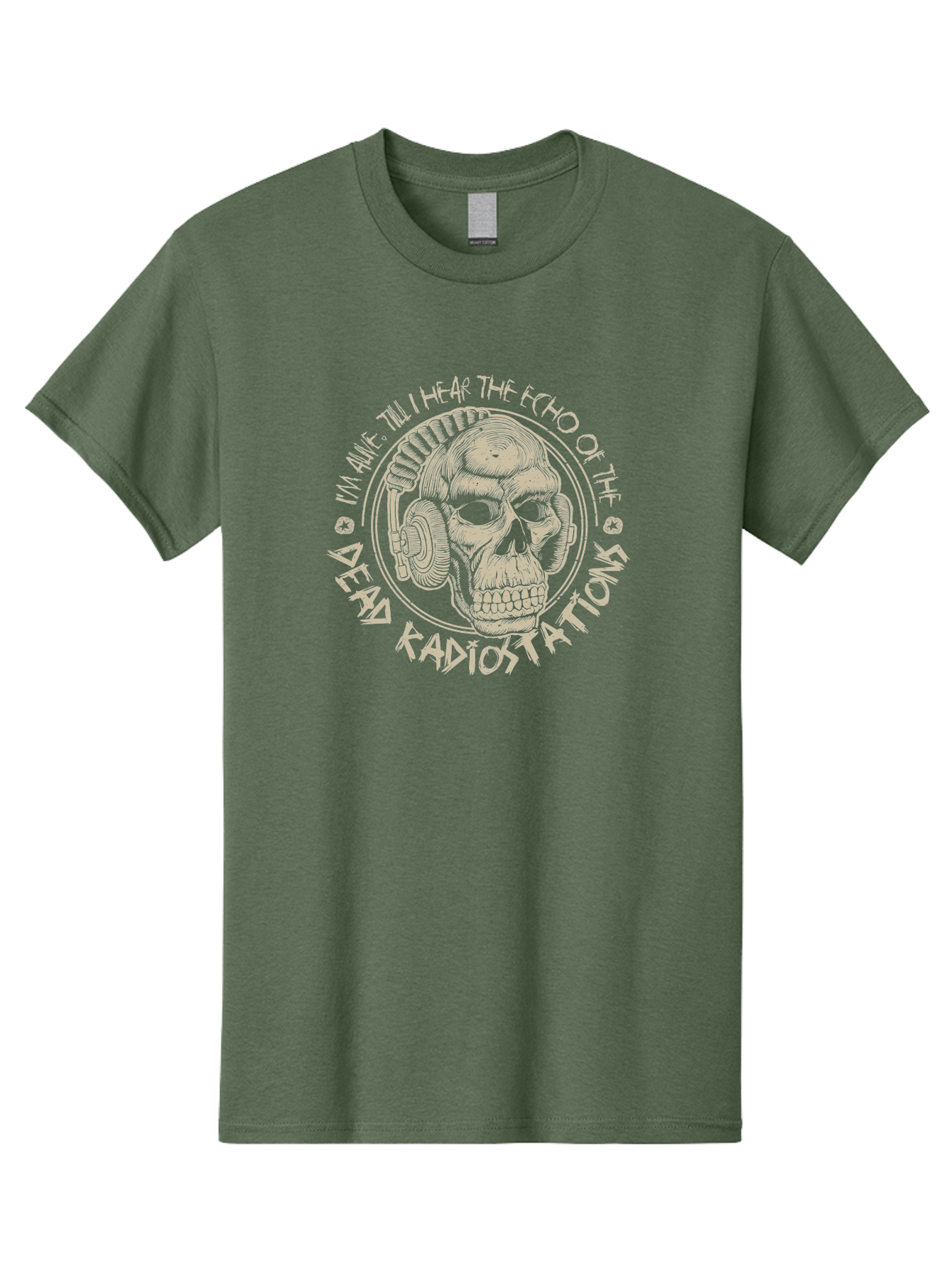 Dead-Radiostations Men'S Graphic Tee, 100% Cotton, Comfortable Casual Summer Wear, Machine Washable, Skull Wearing Headphones, Dead Radio Stations, Music Lover, Grunge Style, Monochromatic Art, Edgy Illustration, Dark Aesthetic, Aab967 1