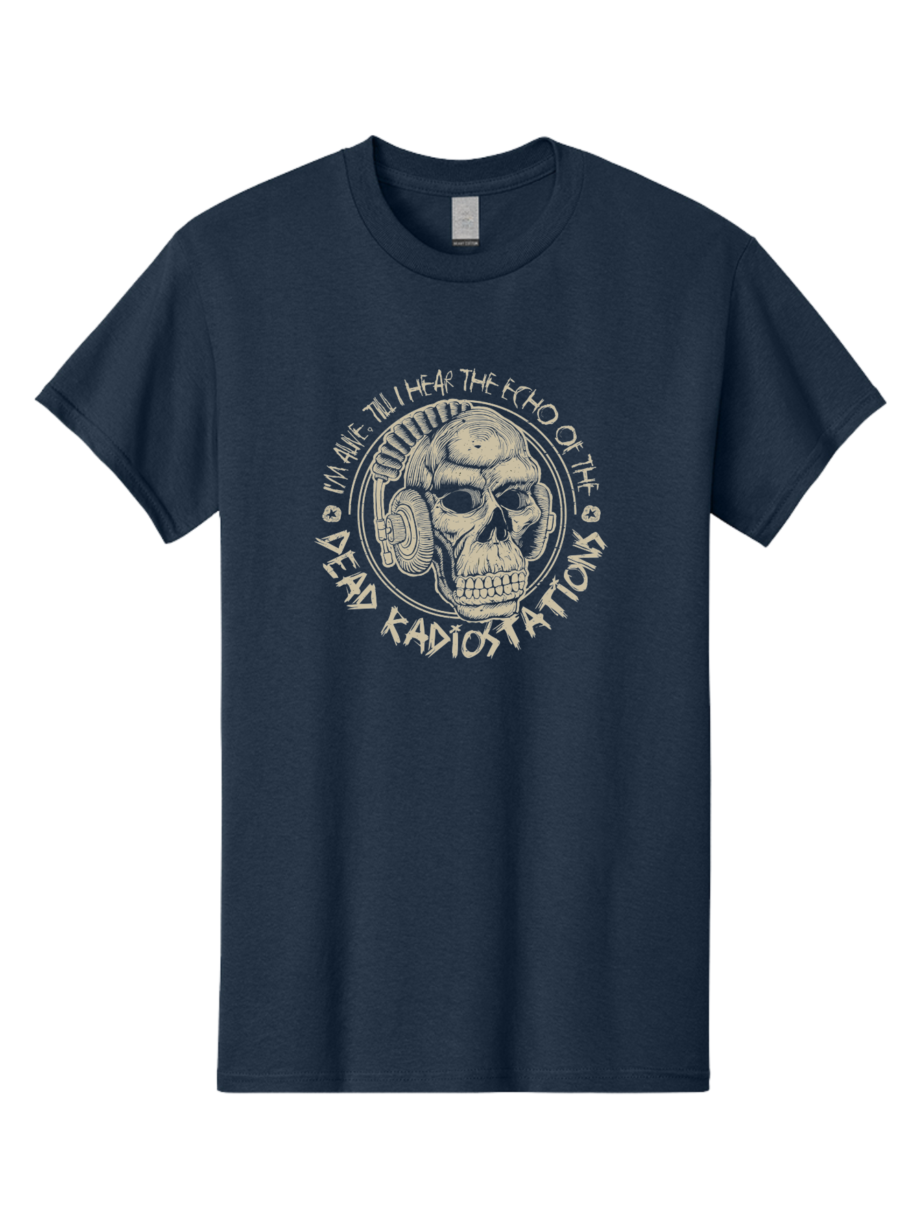 Dead-Radiostations Men'S Graphic Tee, 100% Cotton, Comfortable Casual Summer Wear, Machine Washable, Skull Wearing Headphones, Dead Radio Stations, Music Lover, Grunge Style, Monochromatic Art, Edgy Illustration, Dark Aesthetic, Aab967 3