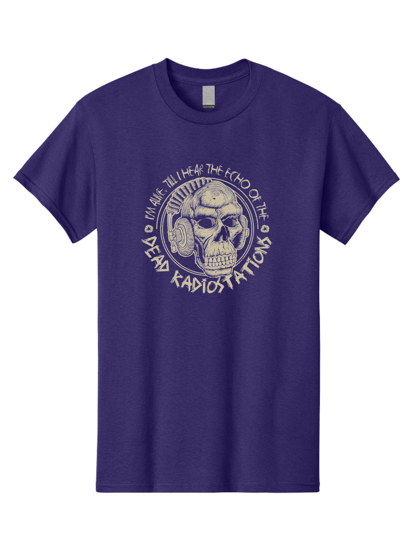 Dead-Radiostations Men'S Graphic Tee, 100% Cotton, Comfortable Casual Summer Wear, Machine Washable, Skull Wearing Headphones, Dead Radio Stations, Music Lover, Grunge Style, Monochromatic Art, Edgy Illustration, Dark Aesthetic, Aab967 9