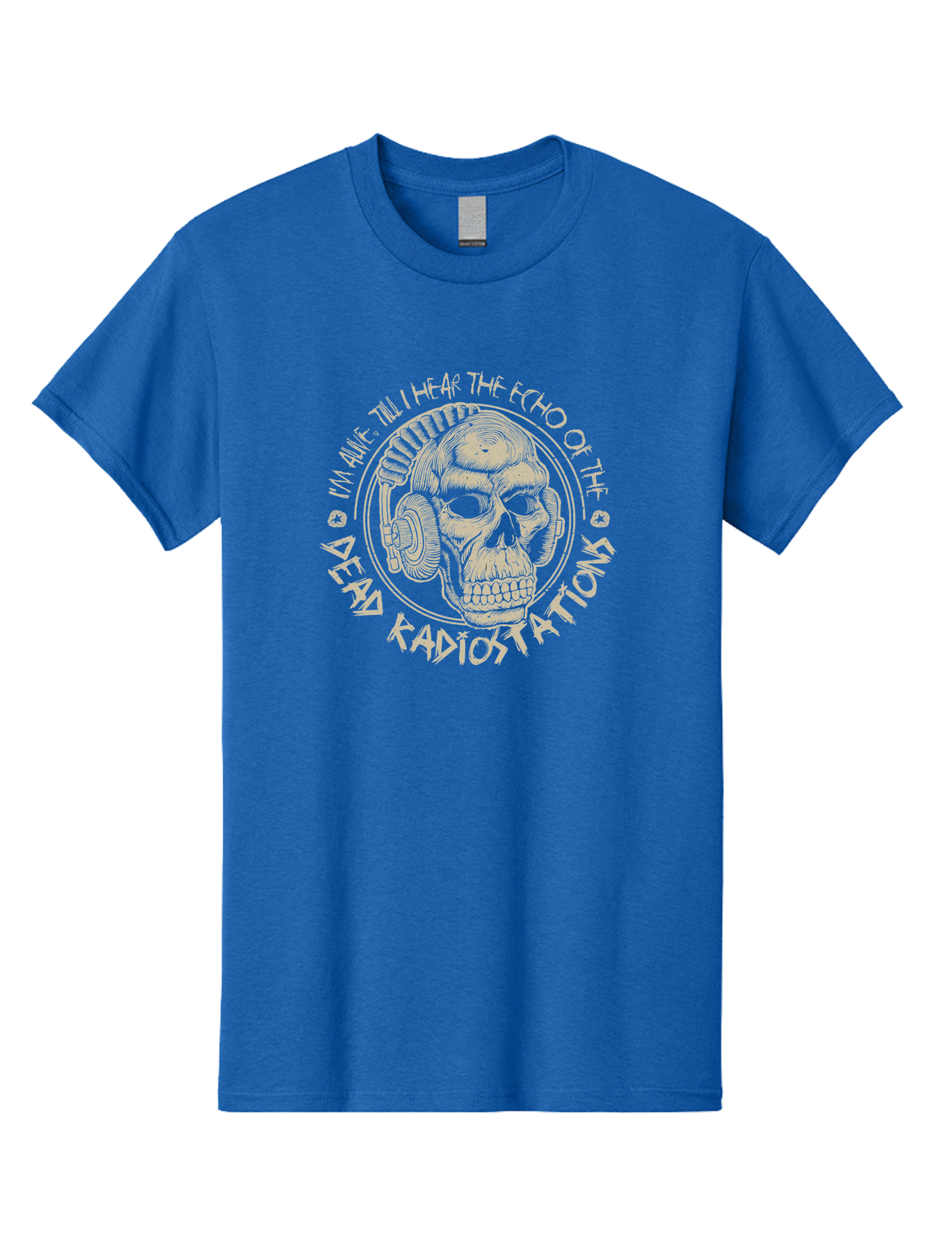 Dead-Radiostations Men'S Graphic Tee, 100% Cotton, Comfortable Casual Summer Wear, Machine Washable, Skull Wearing Headphones, Dead Radio Stations, Music Lover, Grunge Style, Monochromatic Art, Edgy Illustration, Dark Aesthetic, Aab967 23