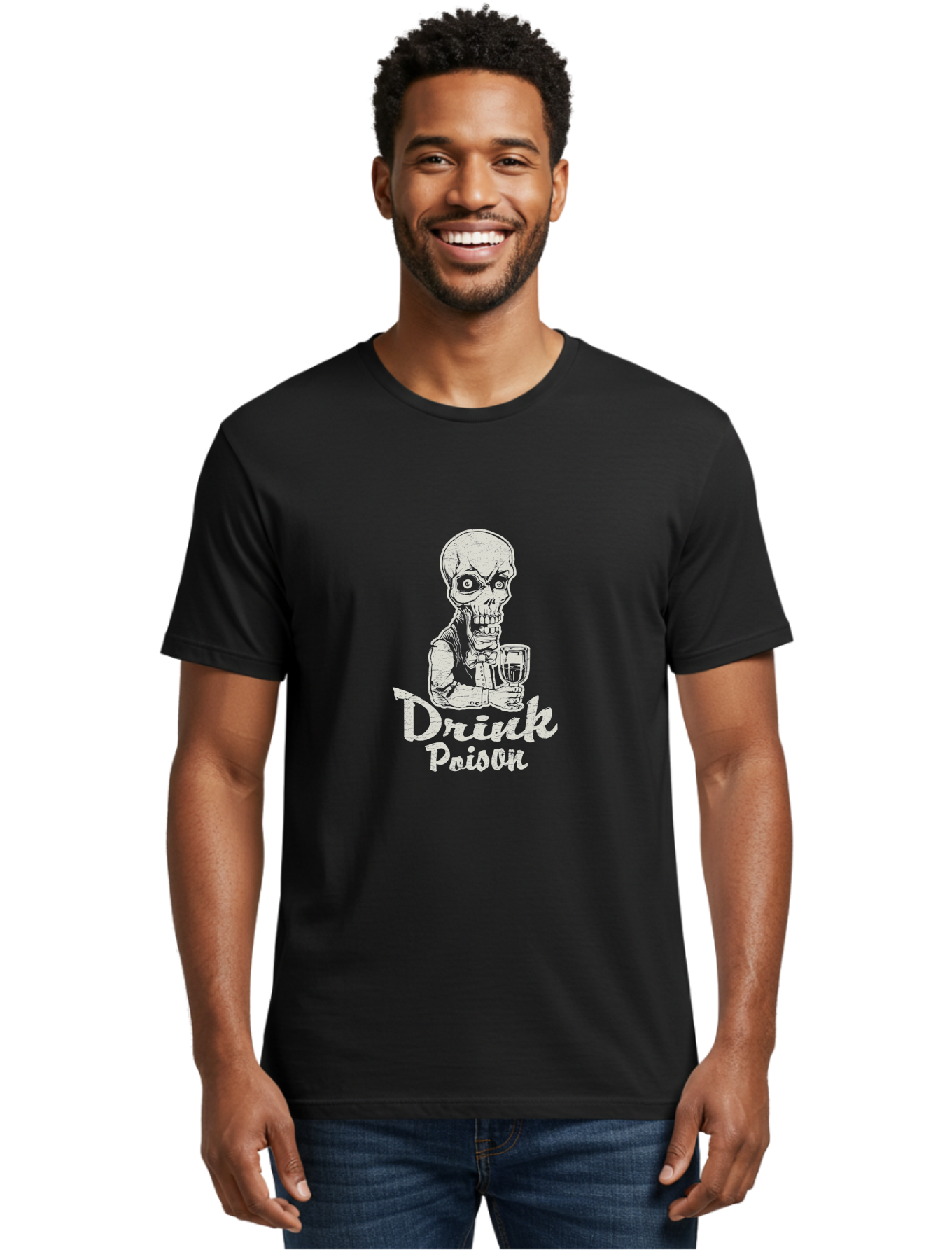 Drink-Poison Men'S Graphic Tee, 100% Cotton, Comfortable Casual Summer Wear, Machine Washable, Skeleton Holding A Glass, Dark Humor, Toxic Drink, Skull Character, Gothic Illustration, Grunge Style, Creepy Design, Poison Warning, Skull Artwork, Aab968 10