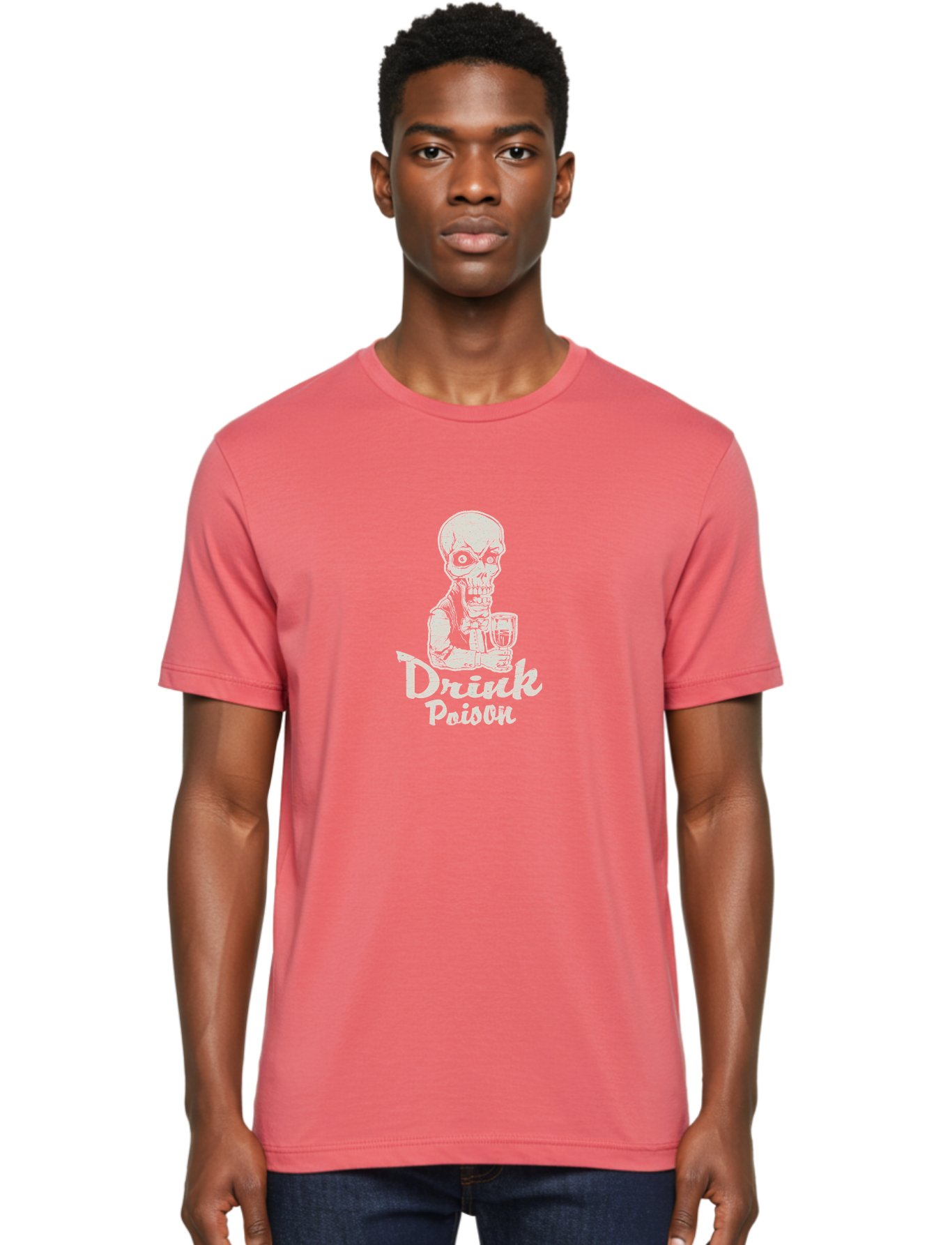 Drink-Poison Men'S Graphic Tee, 100% Cotton, Comfortable Casual Summer Wear, Machine Washable, Skeleton Holding A Glass, Dark Humor, Toxic Drink, Skull Character, Gothic Illustration, Grunge Style, Creepy Design, Poison Warning, Skull Artwork, Aab968 2