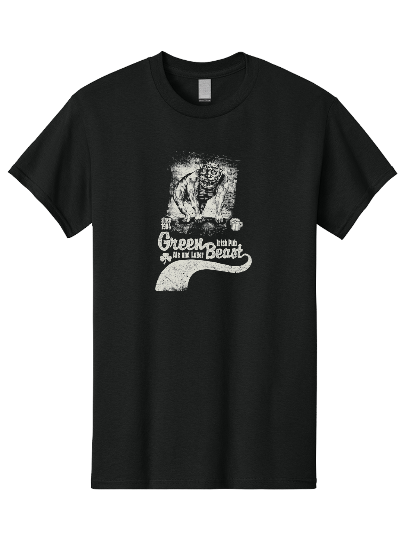 Green-Beast-Irish-Pub Men'S Graphic Tee, 100% Cotton, Comfortable Casual Summer Wear, Machine Washable, Irish Pub, Monster Drawing, Ale And Lager, Beer Mug, Since 1984, Four-Leaf Clover, Bar Signage, Pub Decor, Irish Heritage Aab969 29