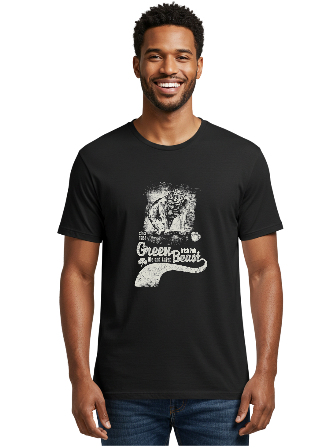 Green-Beast-Irish-Pub Men'S Graphic Tee, 100% Cotton, Comfortable Casual Summer Wear, Machine Washable, Irish Pub, Monster Drawing, Ale And Lager, Beer Mug, Since 1984, Four-Leaf Clover, Bar Signage, Pub Decor, Irish Heritage Aab969 30