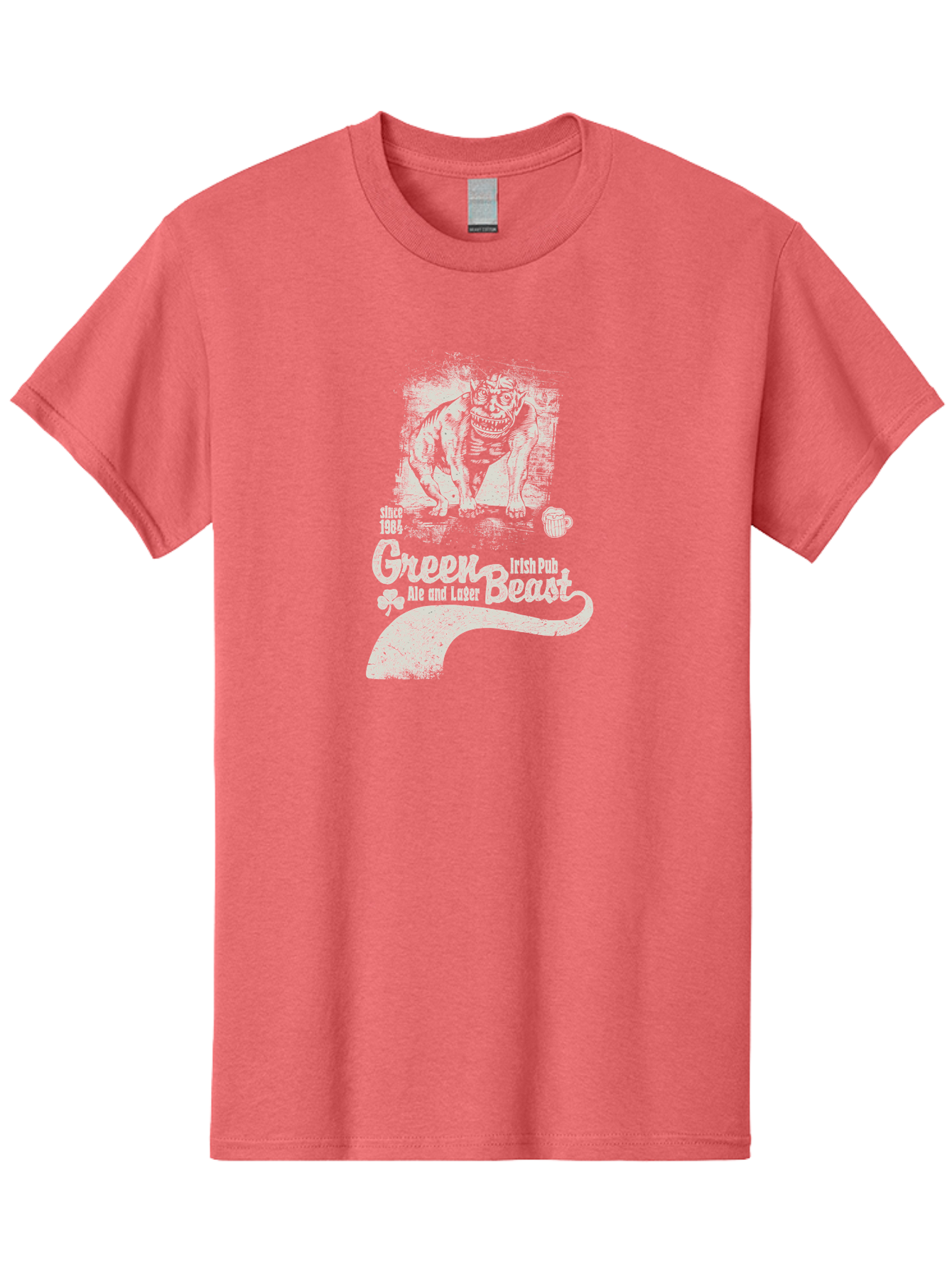 Green-Beast-Irish-Pub Men'S Graphic Tee, 100% Cotton, Comfortable Casual Summer Wear, Machine Washable, Irish Pub, Monster Drawing, Ale And Lager, Beer Mug, Since 1984, Four-Leaf Clover, Bar Signage, Pub Decor, Irish Heritage Aab969 5