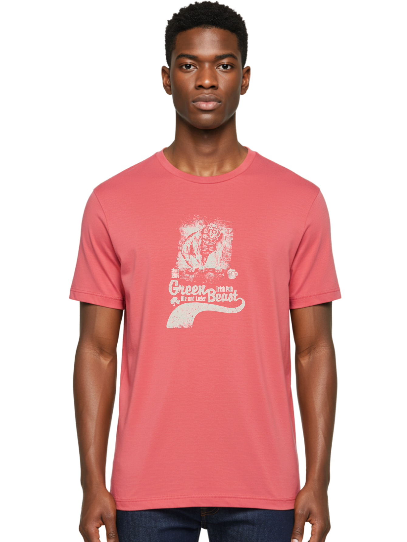 Green-Beast-Irish-Pub Men'S Graphic Tee, 100% Cotton, Comfortable Casual Summer Wear, Machine Washable, Irish Pub, Monster Drawing, Ale And Lager, Beer Mug, Since 1984, Four-Leaf Clover, Bar Signage, Pub Decor, Irish Heritage Aab969 6